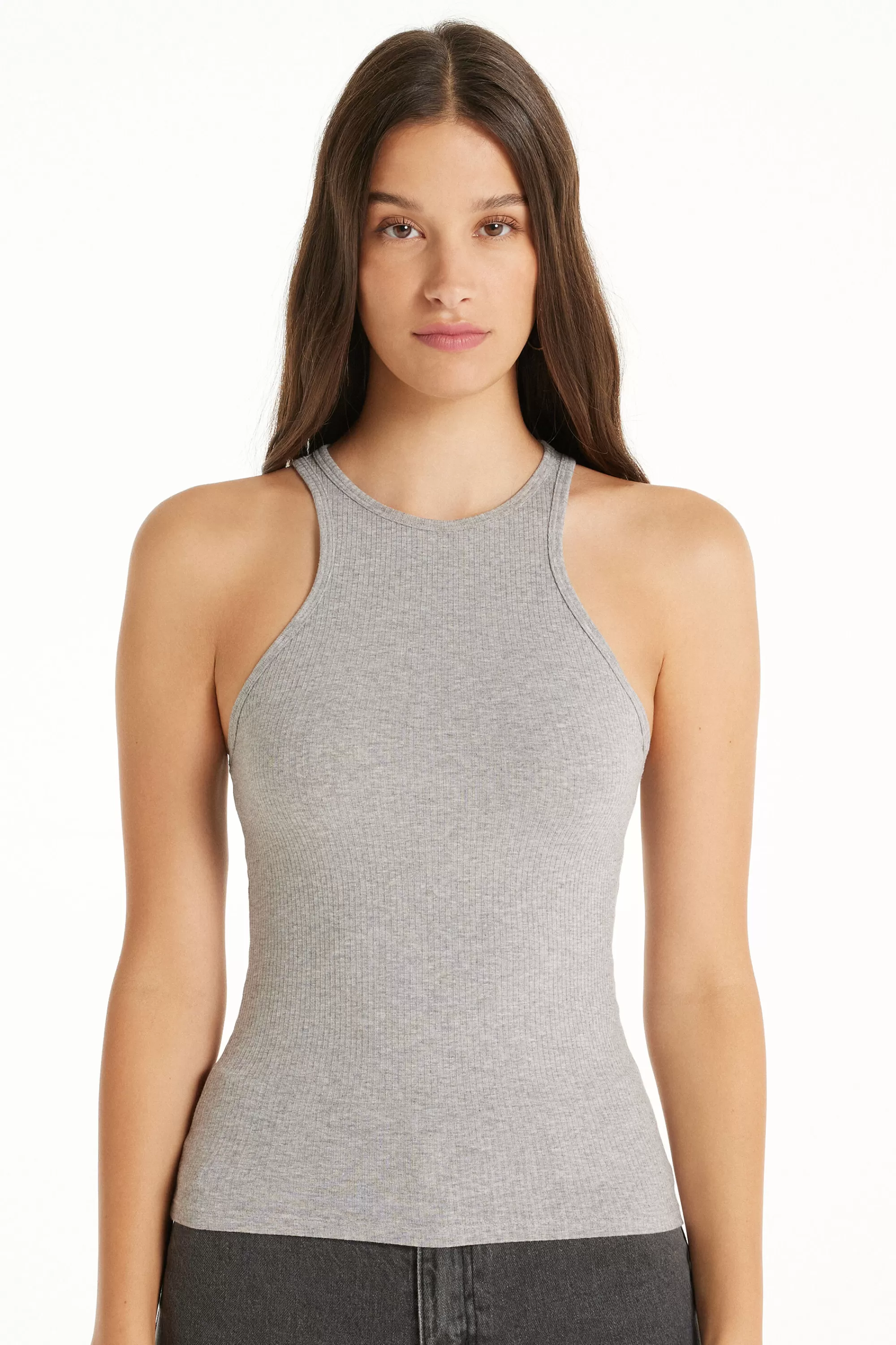 Online Canotta Spalla Larga Con Scollo Americana Cotone Costine - Canotte E Top - Donna | Canotte e Top