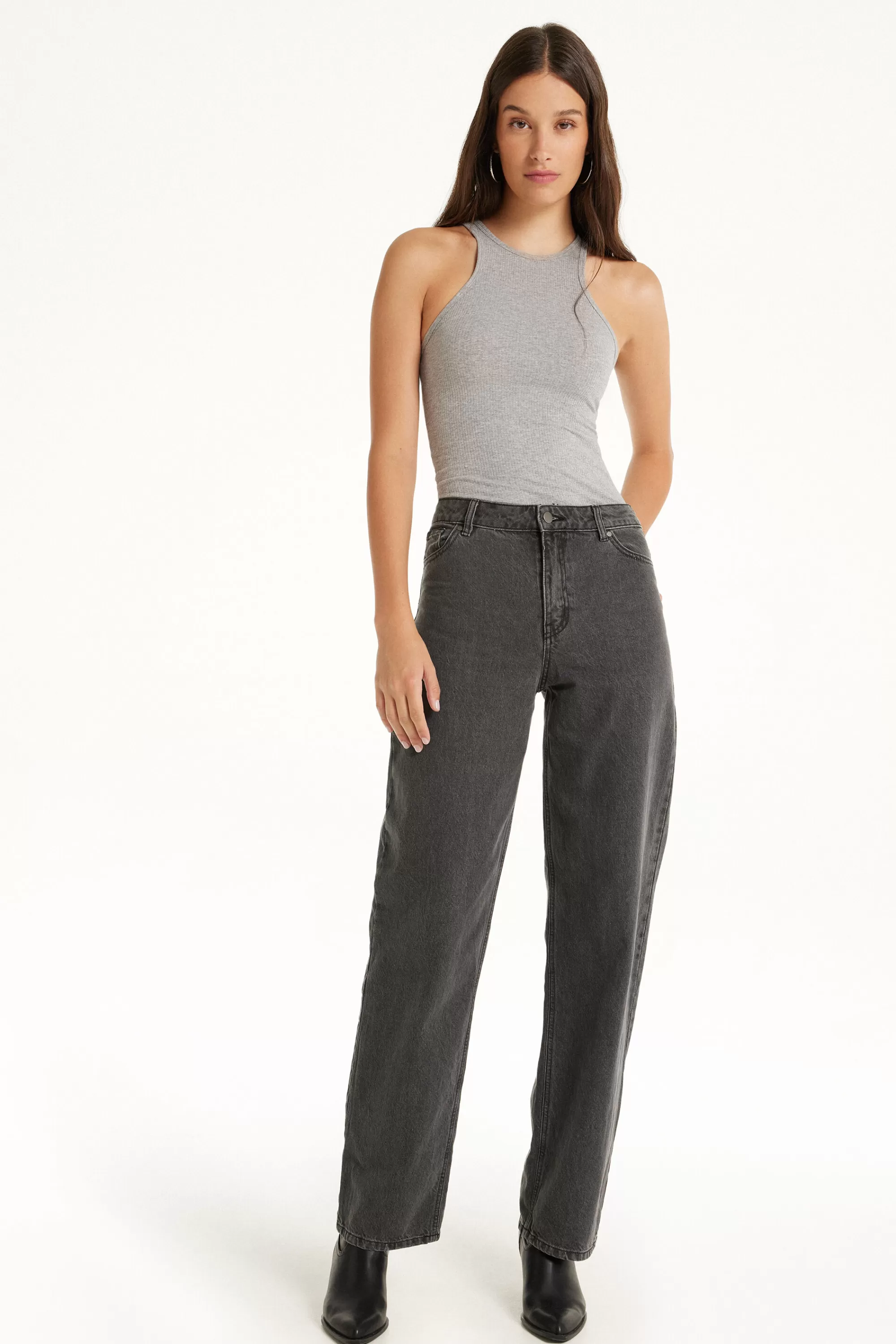 Online Canotta Spalla Larga Con Scollo Americana Cotone Costine - Canotte E Top - Donna | Canotte e Top