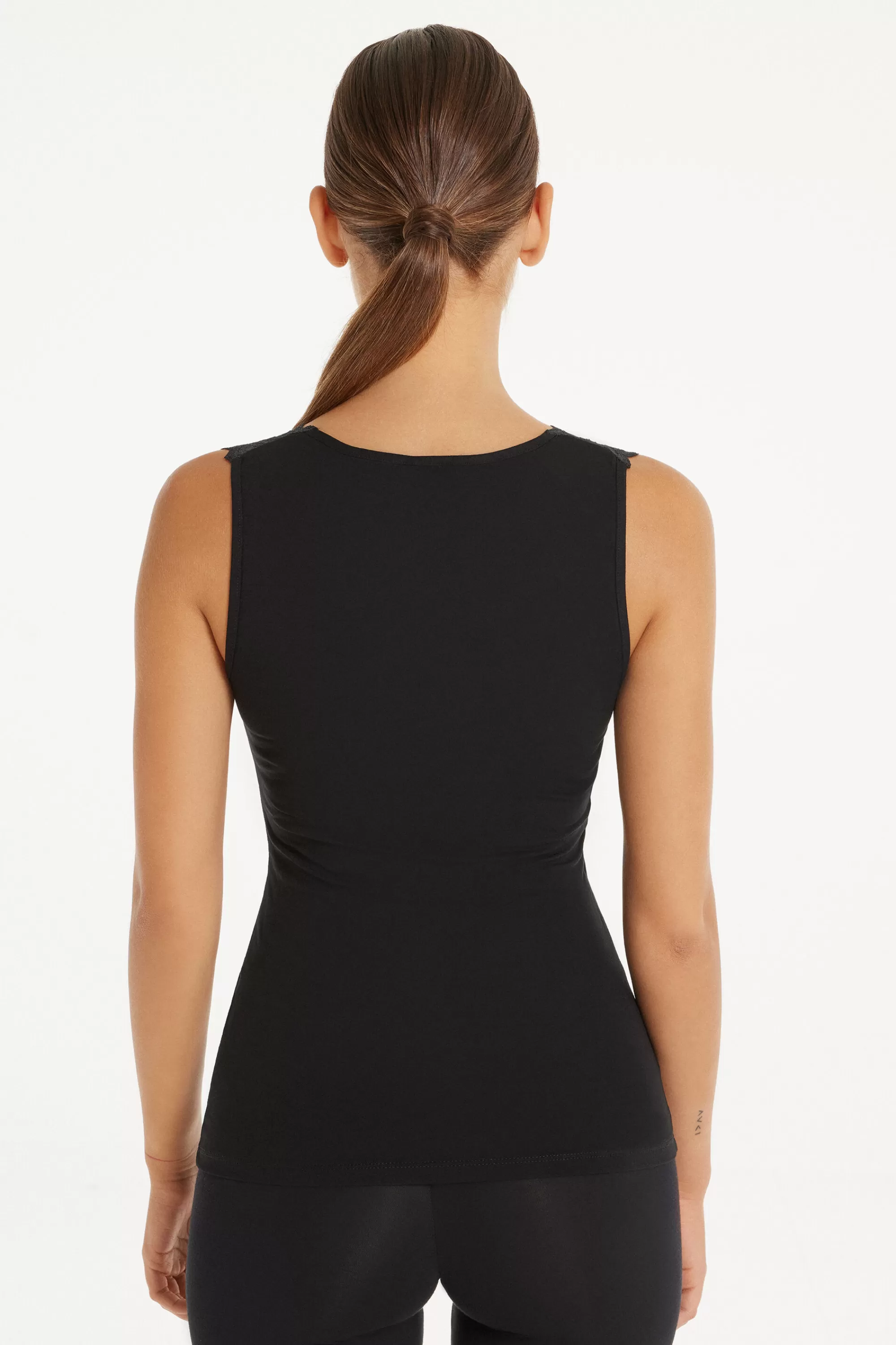 Shop Canotta Spalla Larga Viscosa Con Pizzo Scollo A V - Canotte E Top - Donna | Canotte e Top