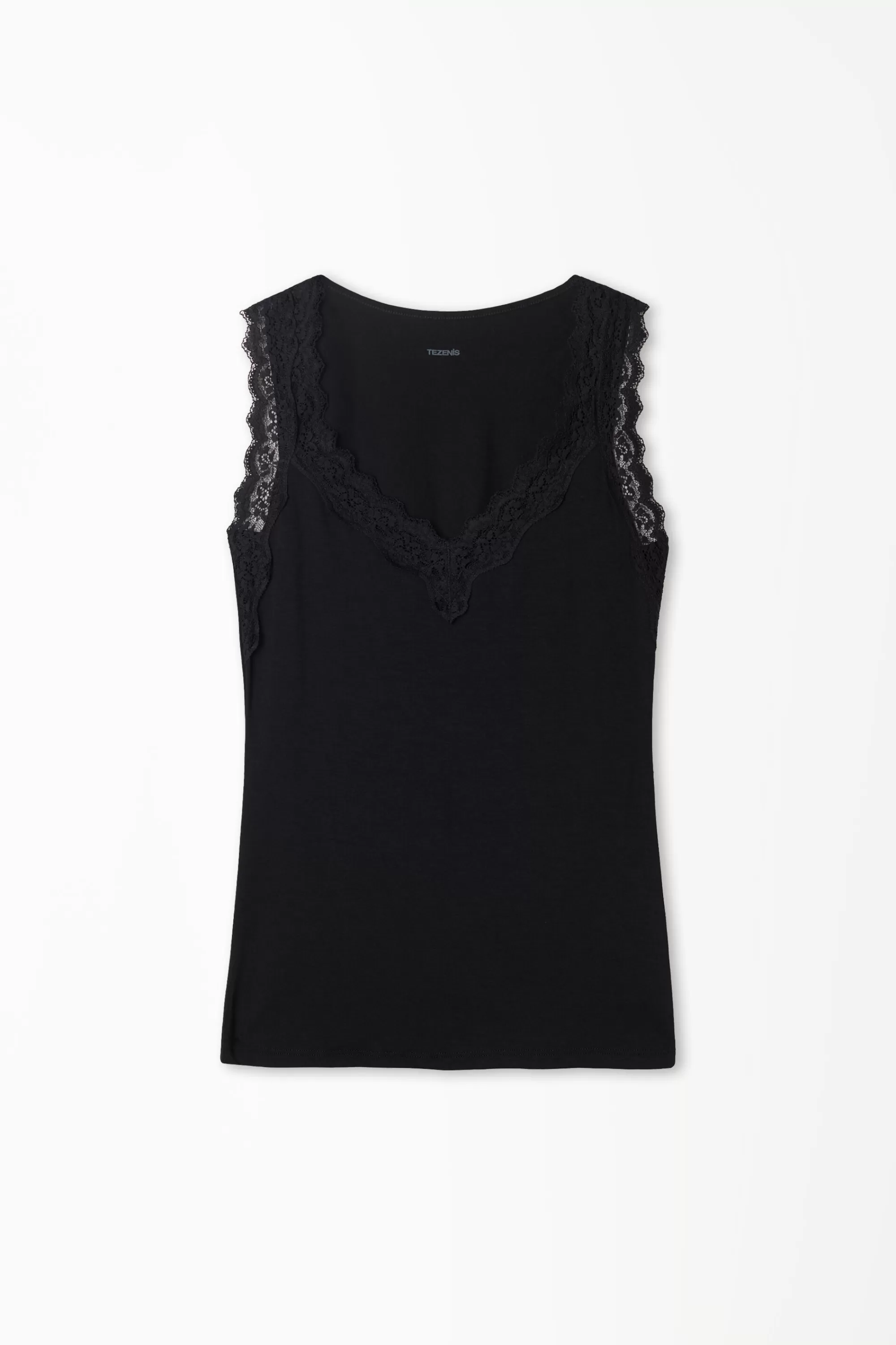Shop Canotta Spalla Larga Viscosa Con Pizzo Scollo A V - Canotte E Top - Donna | Canotte e Top