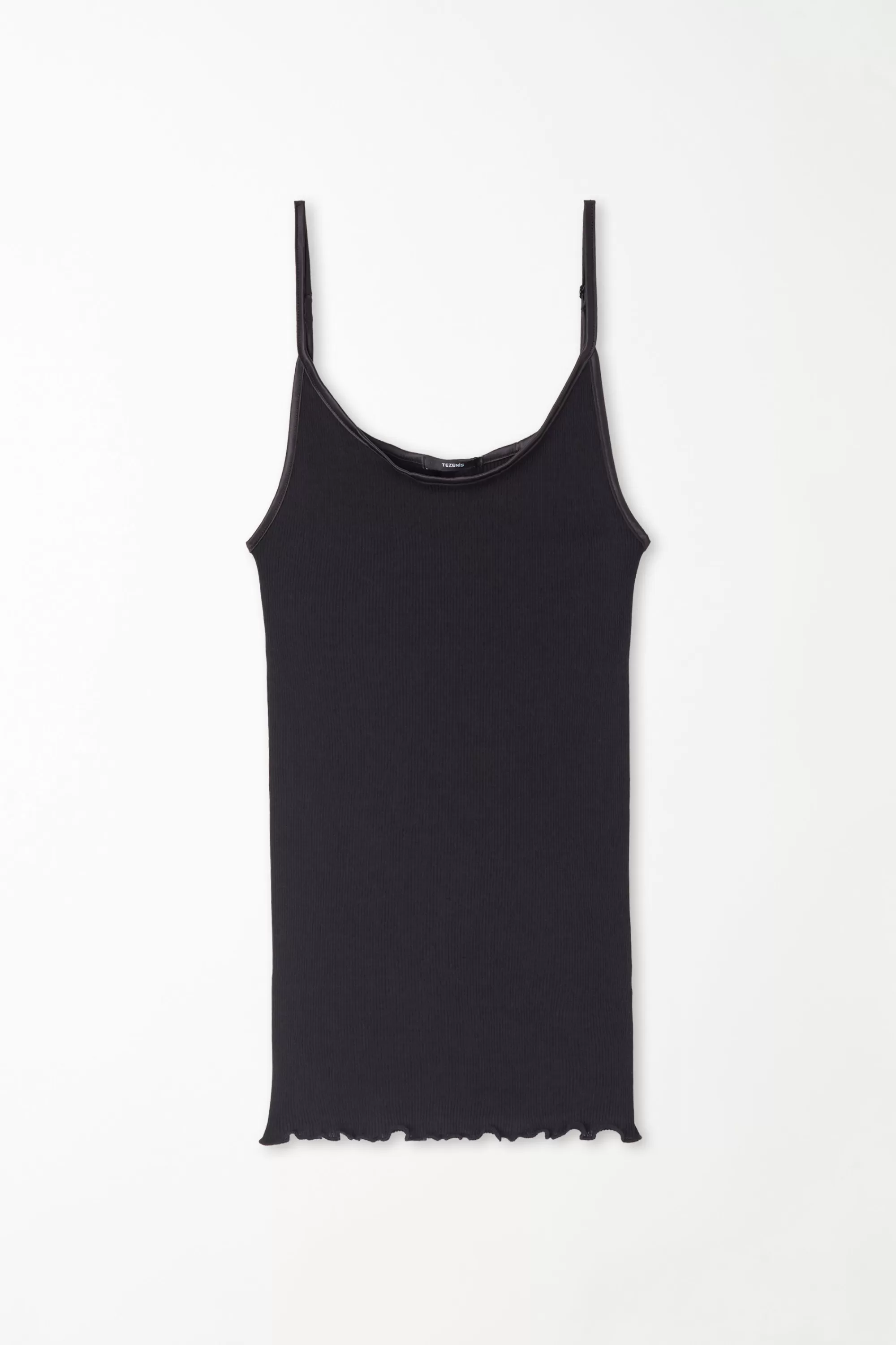 New Canotta Spalline Sottili In 100% Cotone A Costine E Raso - Canotte E Top - Donna | Canotte e Top