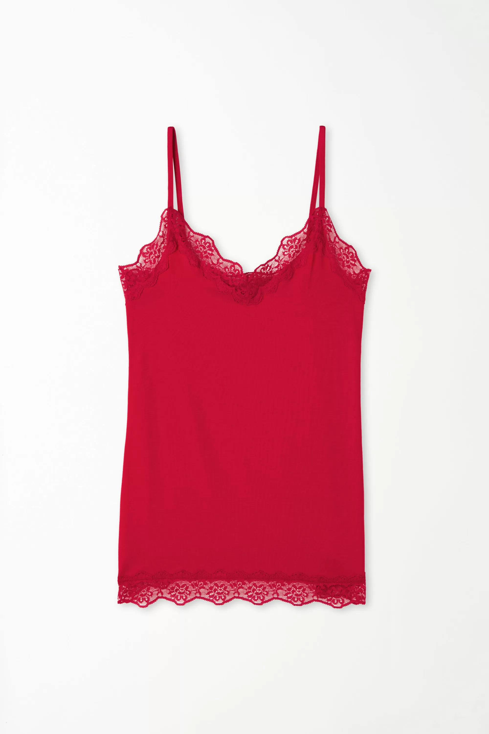 Outlet Canotta Spalline Sottili Scollo A V In Viscosa Con Pizzo - Canotte E Top - Donna | Canotte e Top