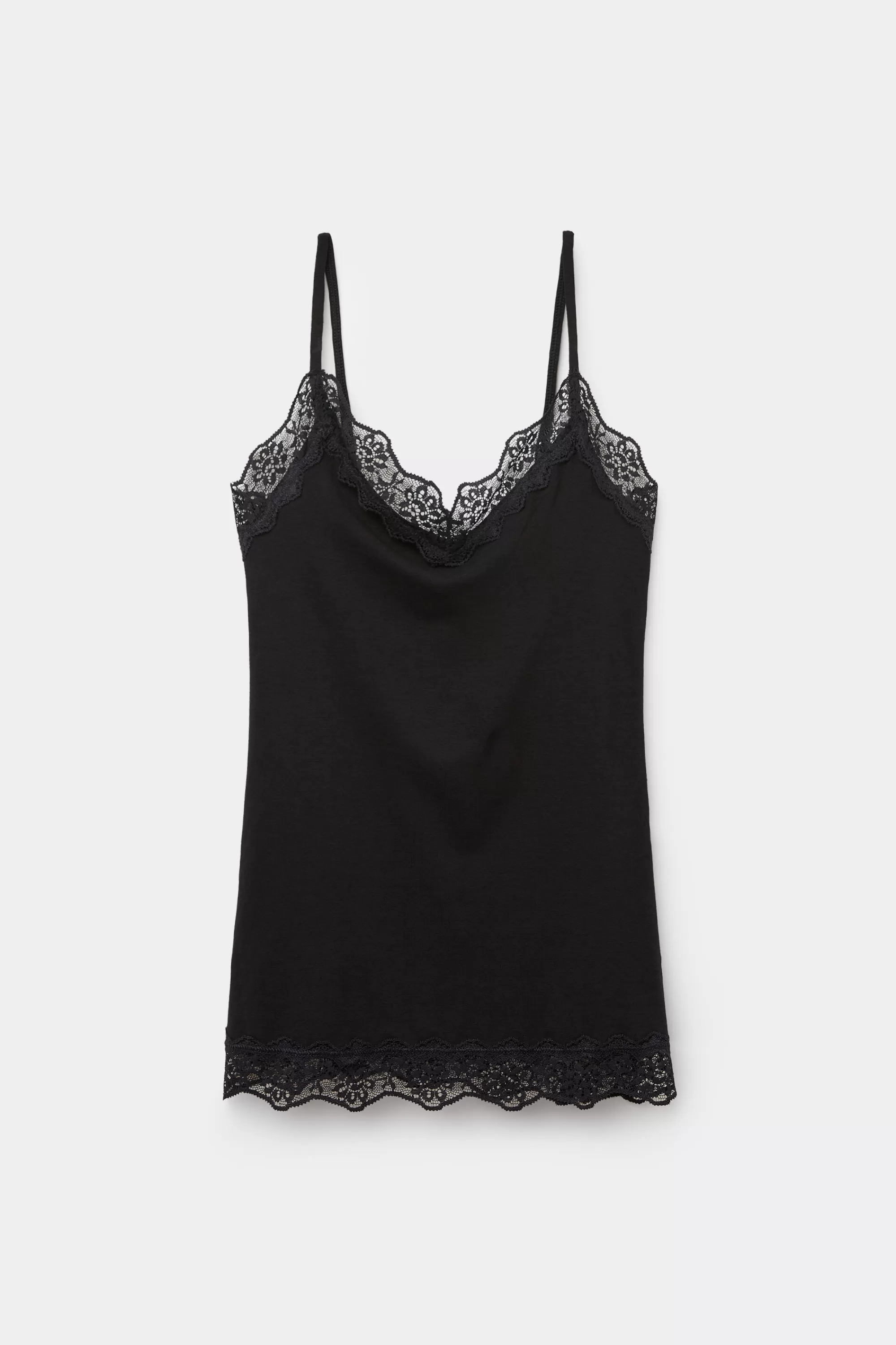 Fashion Canotta Spalline Sottili Scollo A V In Viscosa Con Pizzo - Canotte E Top - Donna | Canotte e Top