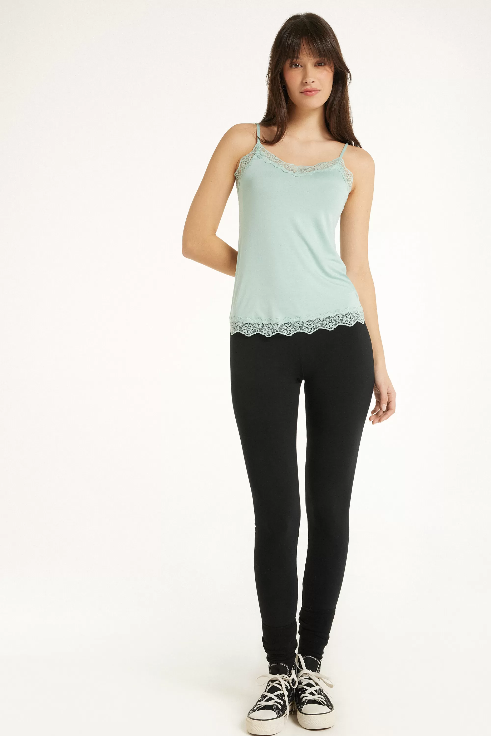 Best Sale Canotta Spalline Sottili Scollo A V In Viscosa Con Pizzo - Canotte E Top - Donna | Canotte e Top