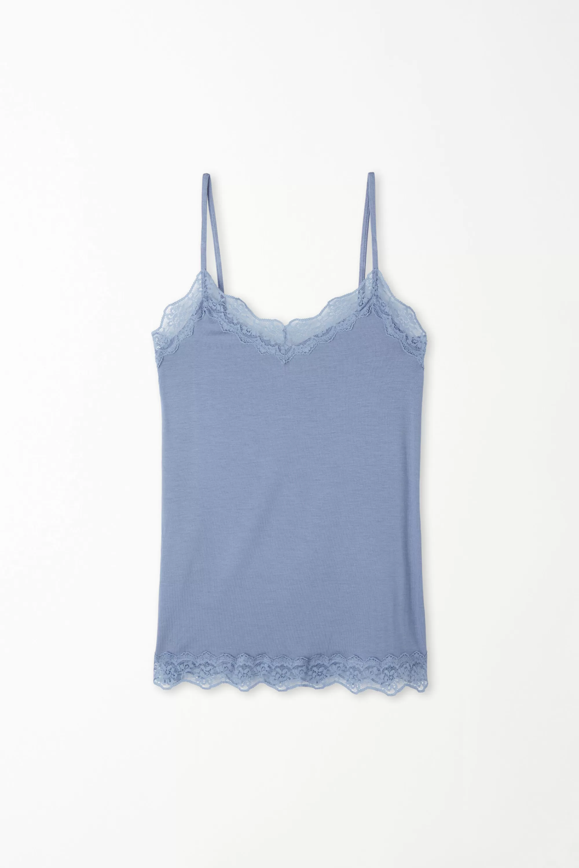 Discount Canotta Spalline Sottili Scollo A V In Viscosa Con Pizzo - Canotte E Top - Donna | Canotte e Top