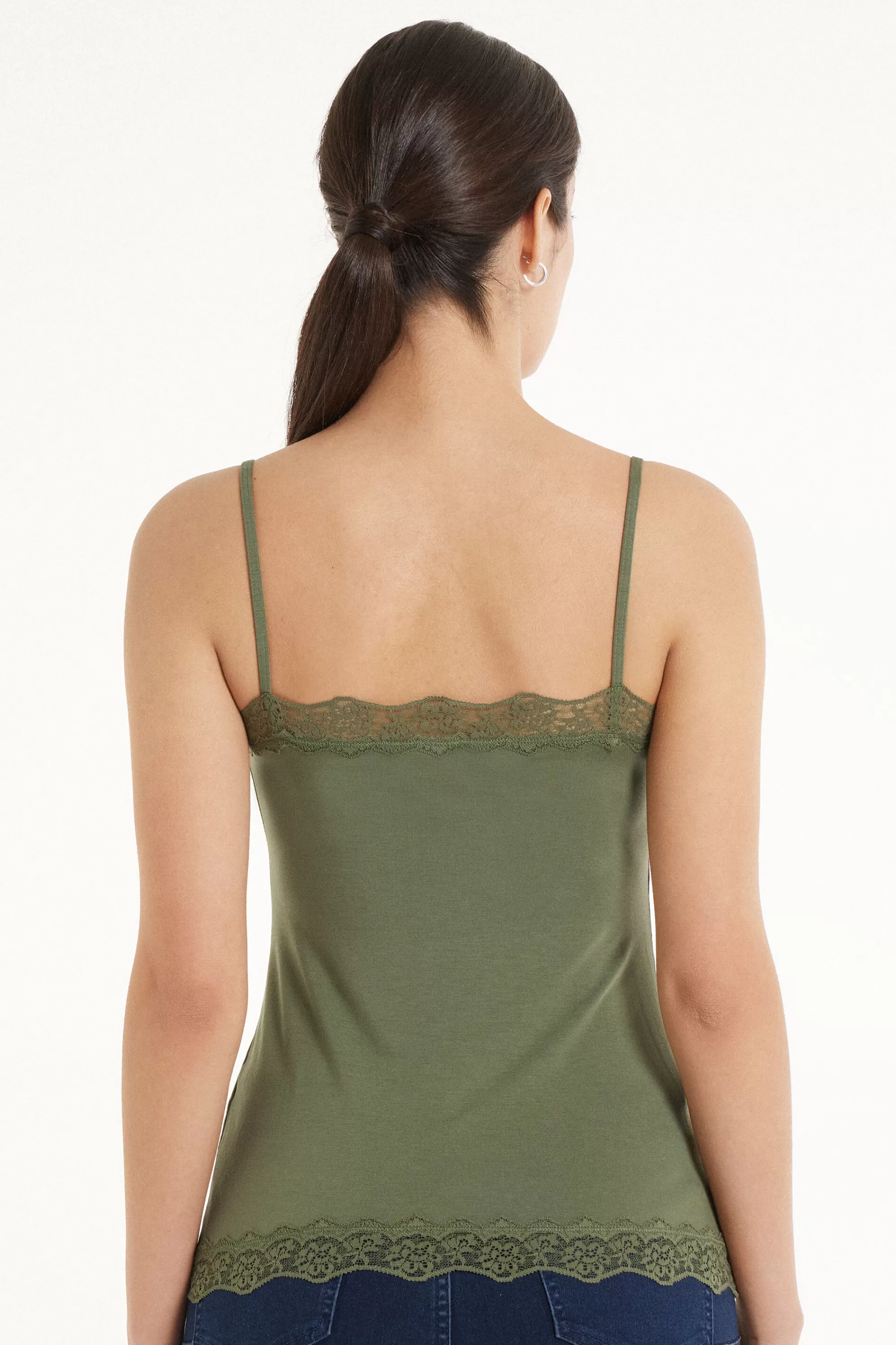 Best Canotta Spalline Sottili Scollo A V In Viscosa Con Pizzo - Canotte E Top - Donna | Canotte e Top