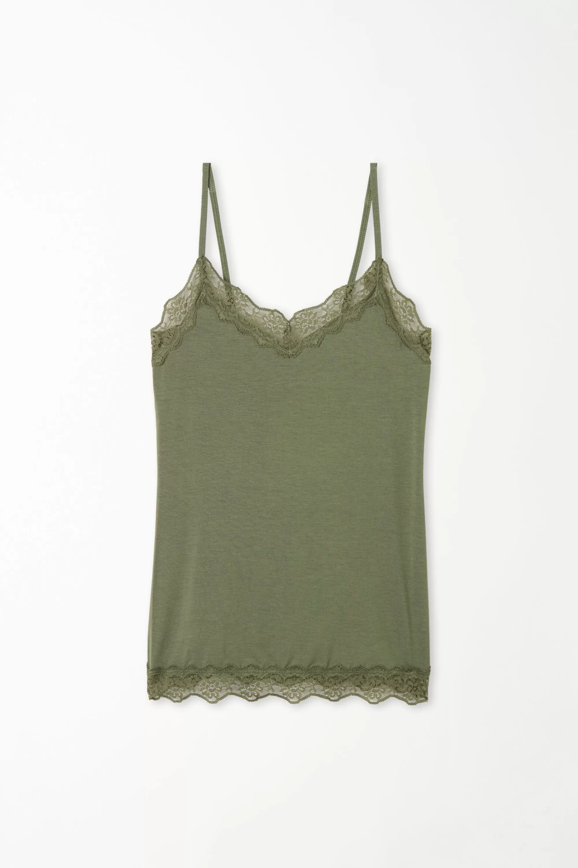 Best Canotta Spalline Sottili Scollo A V In Viscosa Con Pizzo - Canotte E Top - Donna | Canotte e Top