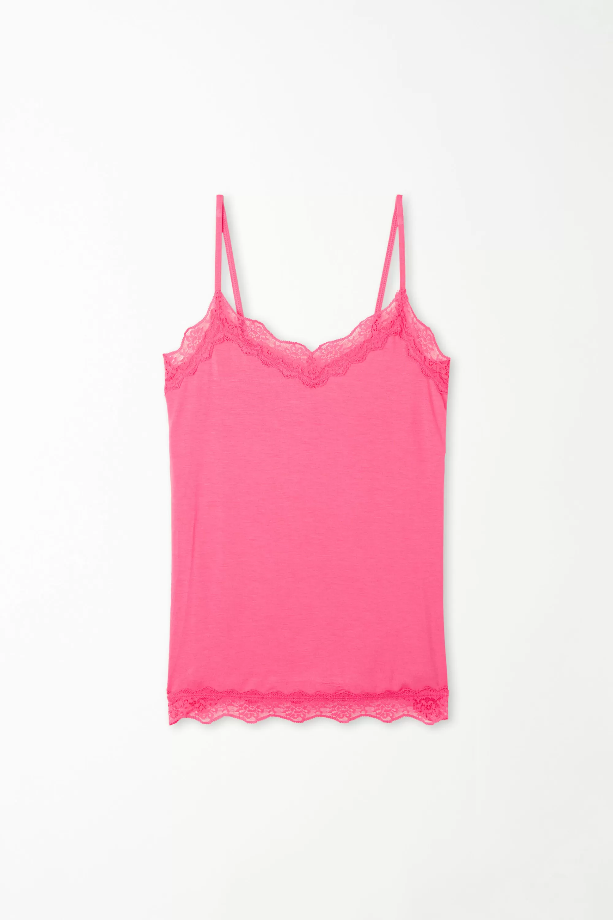 New Canotta Spalline Sottili Scollo A V In Viscosa Con Pizzo - Canotte E Top - Donna | Canotte e Top