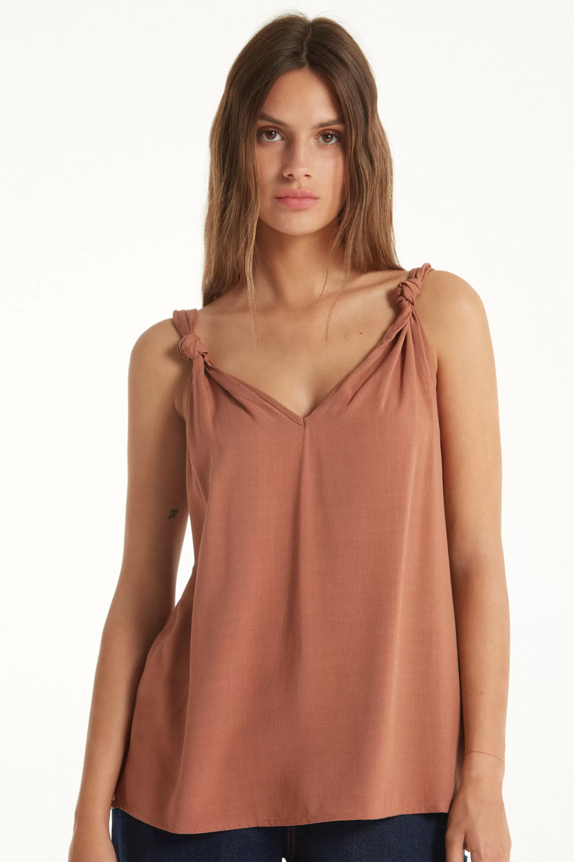 Cheap Canotta Tela Garzata Con Nodi - Canotte E Top - Donna | Canotte e Top
