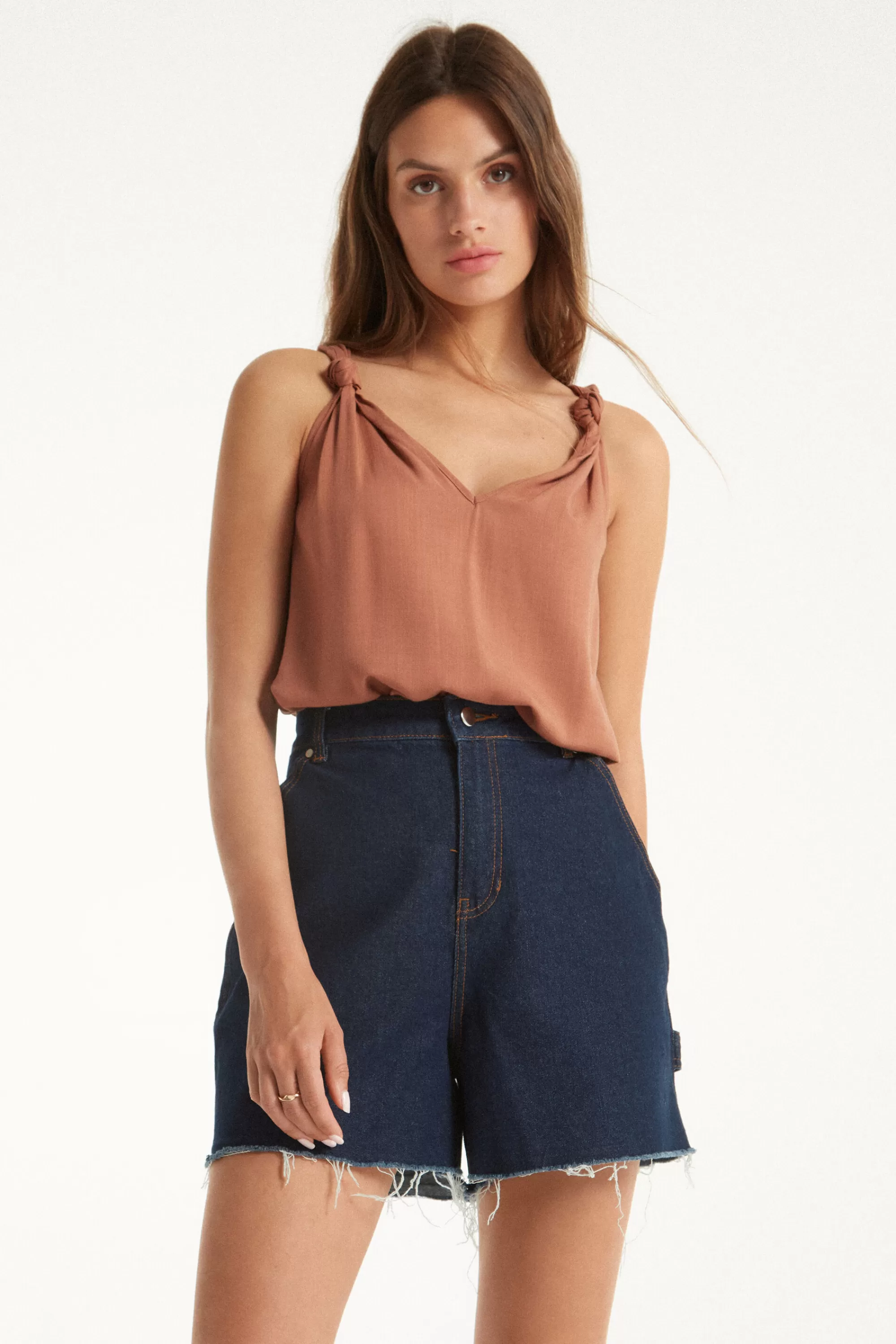 Cheap Canotta Tela Garzata Con Nodi - Canotte E Top - Donna | Canotte e Top
