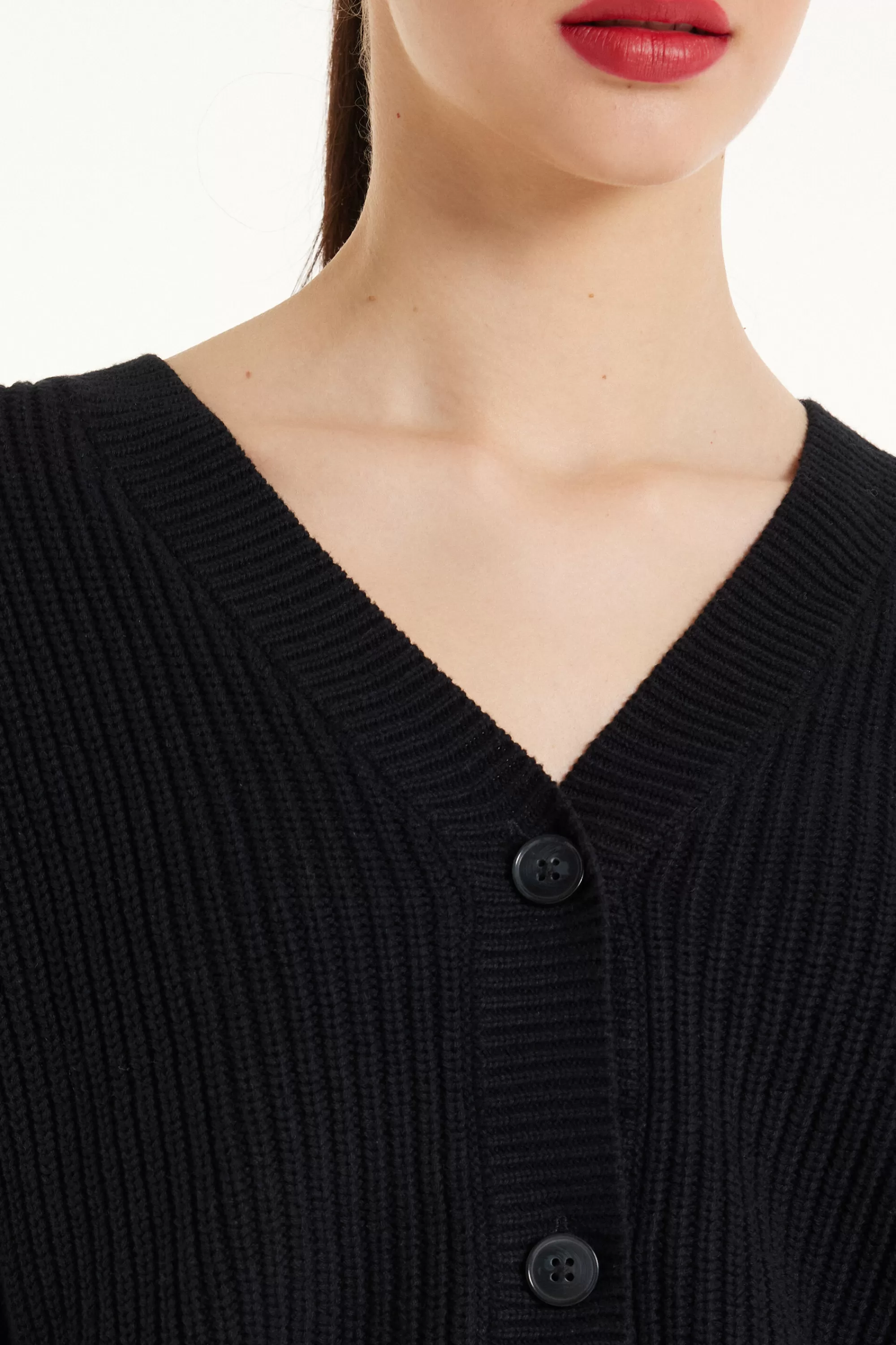 Fashion Cardigan Corto Manica Lunga Con Bottoni A Coste - Cardigan E Maglioni - Donna | Cardigan e Maglioni