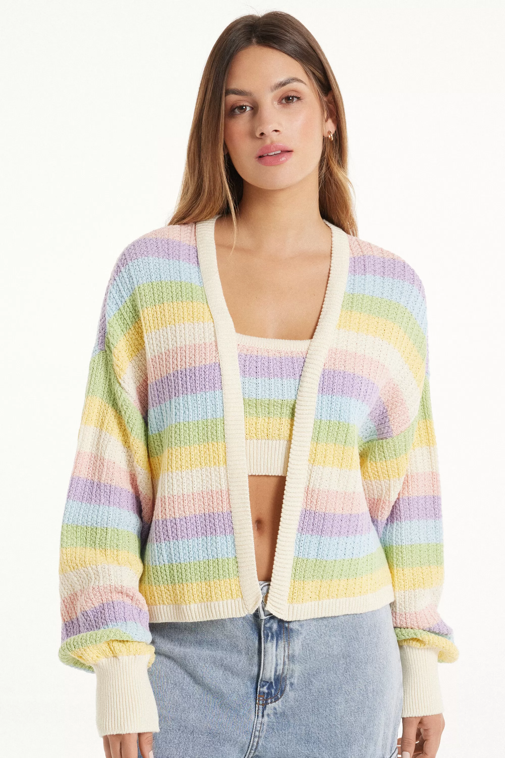 Outlet Cardigan Corto Maniche Lunghe Righe Cotone Calato - Cardigan E Maglioni - Donna | Cardigan e Maglioni