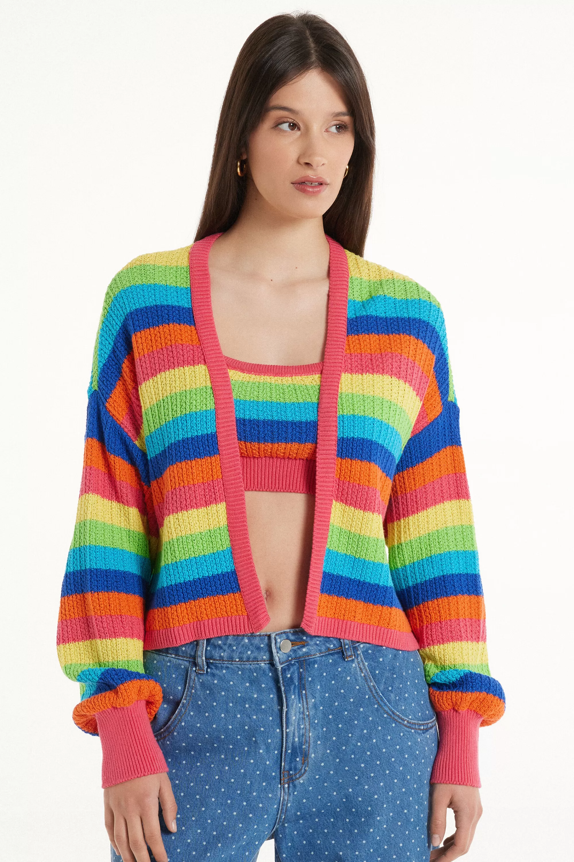 Discount Cardigan Corto Maniche Lunghe Righe Cotone Calato - Cardigan E Maglioni - Donna | Cardigan e Maglioni