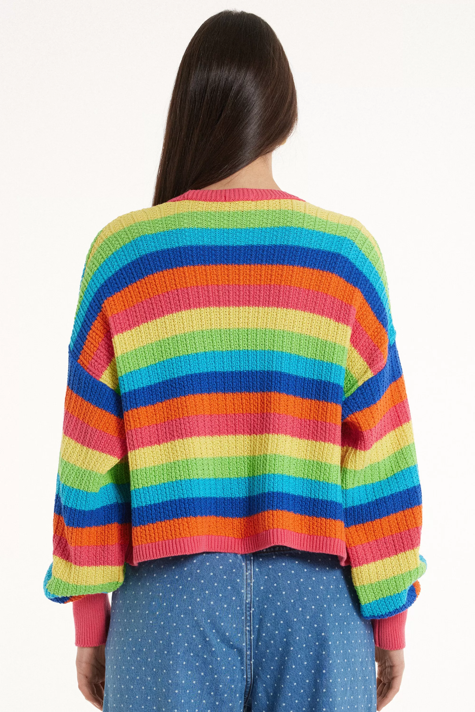 Discount Cardigan Corto Maniche Lunghe Righe Cotone Calato - Cardigan E Maglioni - Donna | Cardigan e Maglioni