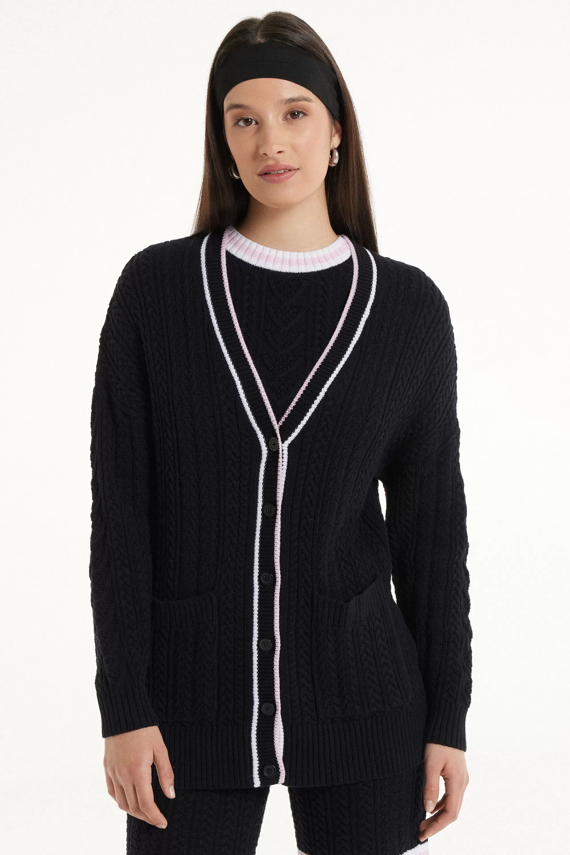 New Cardigan Lungo Manica Lunga Treccia Con Tasche - Cardigan E Maglioni - Donna | Cardigan e Maglioni