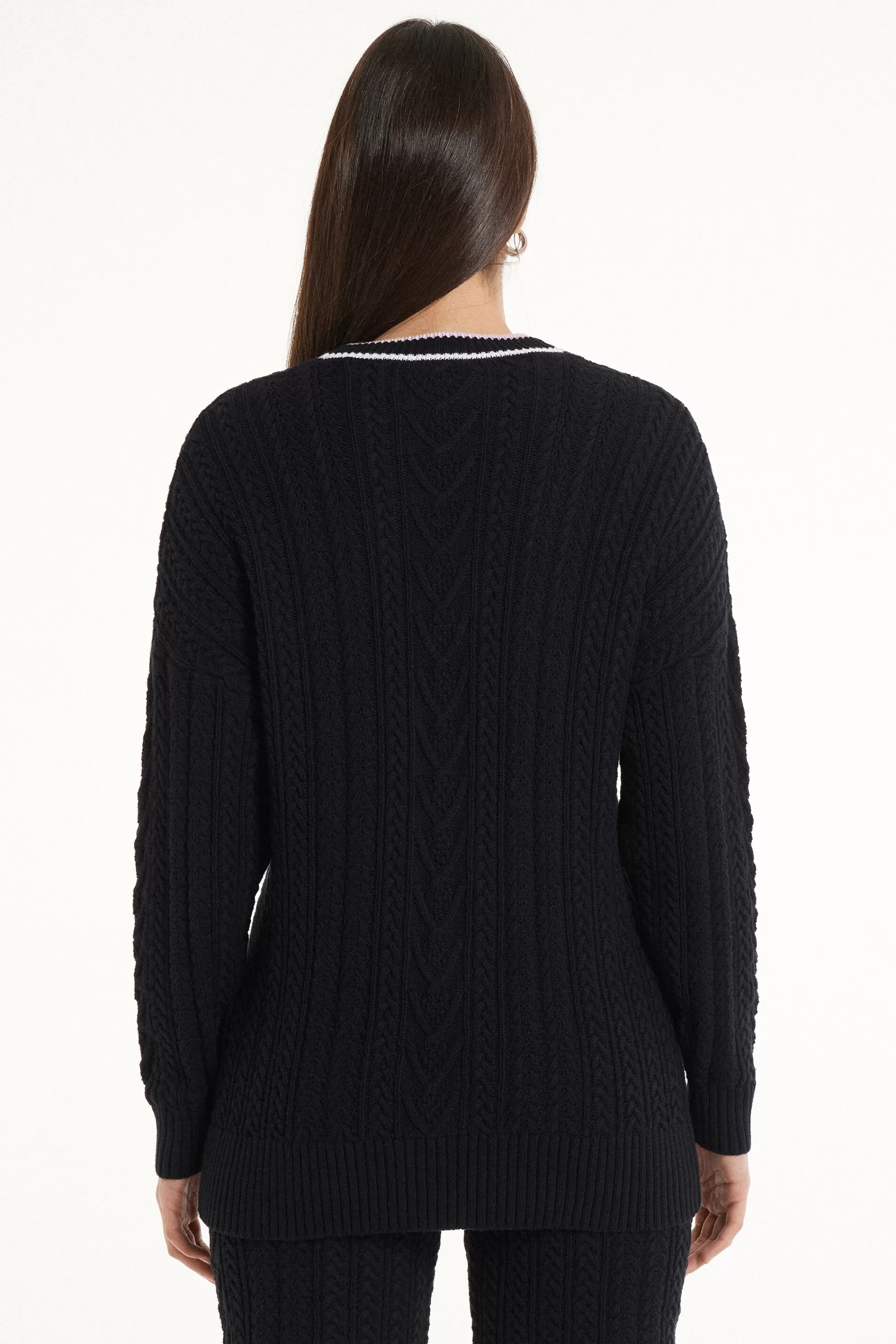 New Cardigan Lungo Manica Lunga Treccia Con Tasche - Cardigan E Maglioni - Donna | Cardigan e Maglioni