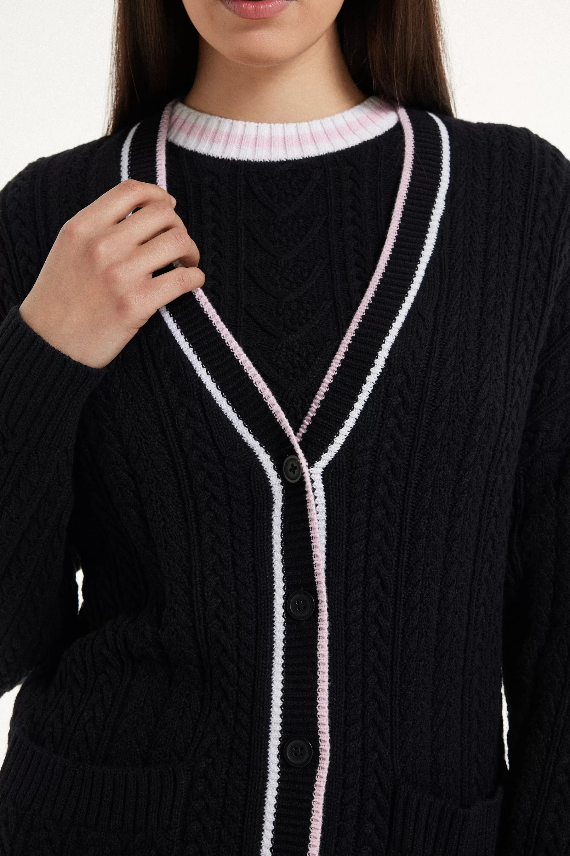 New Cardigan Lungo Manica Lunga Treccia Con Tasche - Cardigan E Maglioni - Donna | Cardigan e Maglioni