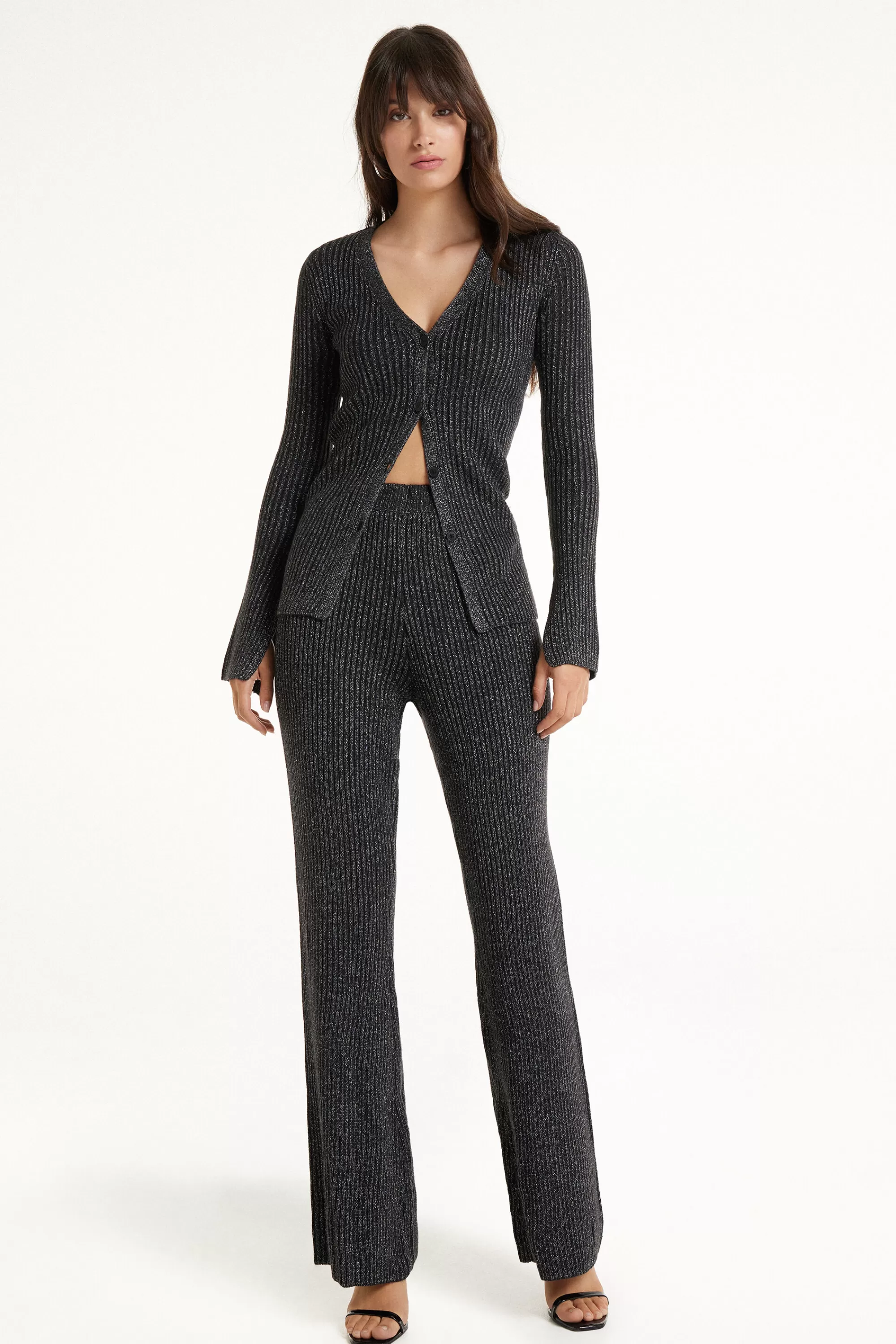 Discount Cardigan Manica Lunga Con Bottoni Costine Laminato - Cardigan E Maglioni - Donna | Cardigan e Maglioni
