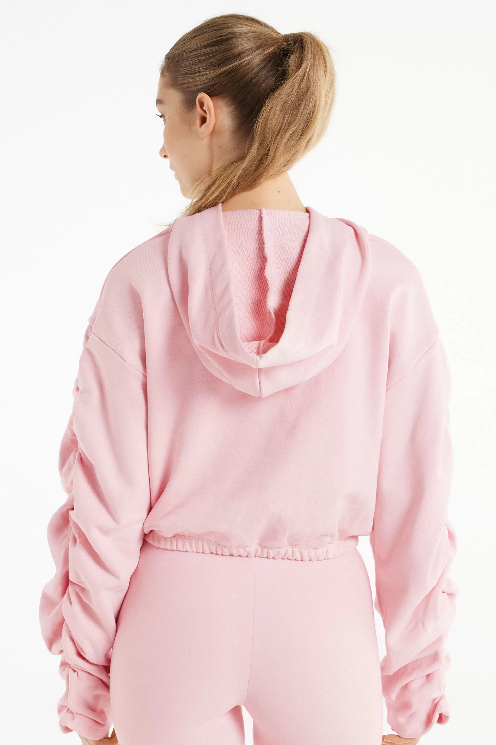 Cheap Felpa Corta Con Cappuccio E Arricci Sulle Maniche - Felpe - Donna | Felpe | Collezione Fitness
