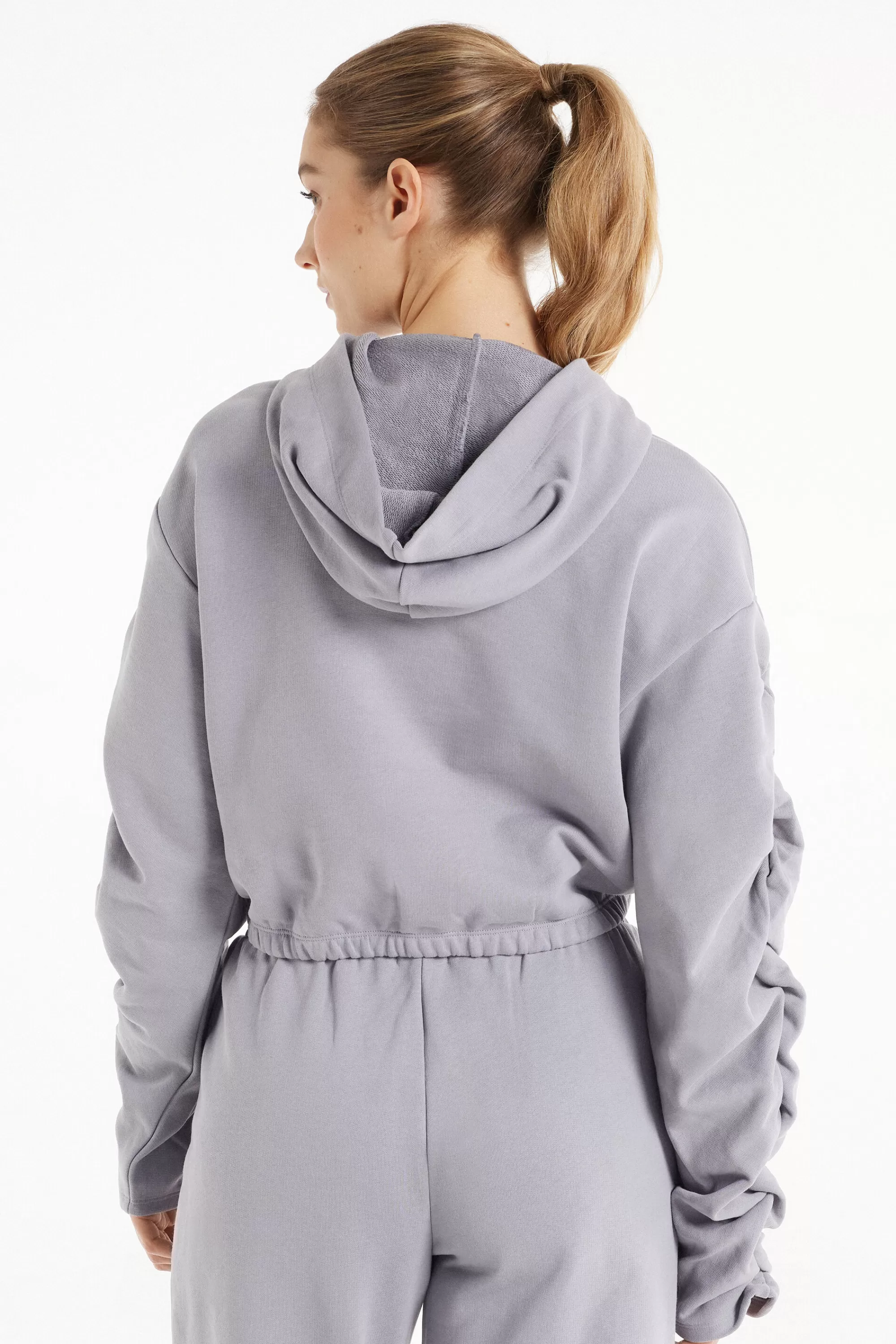 Sale Felpa Corta Con Cappuccio E Arricci Sulle Maniche - Felpe - Donna | Felpe | Collezione Fitness