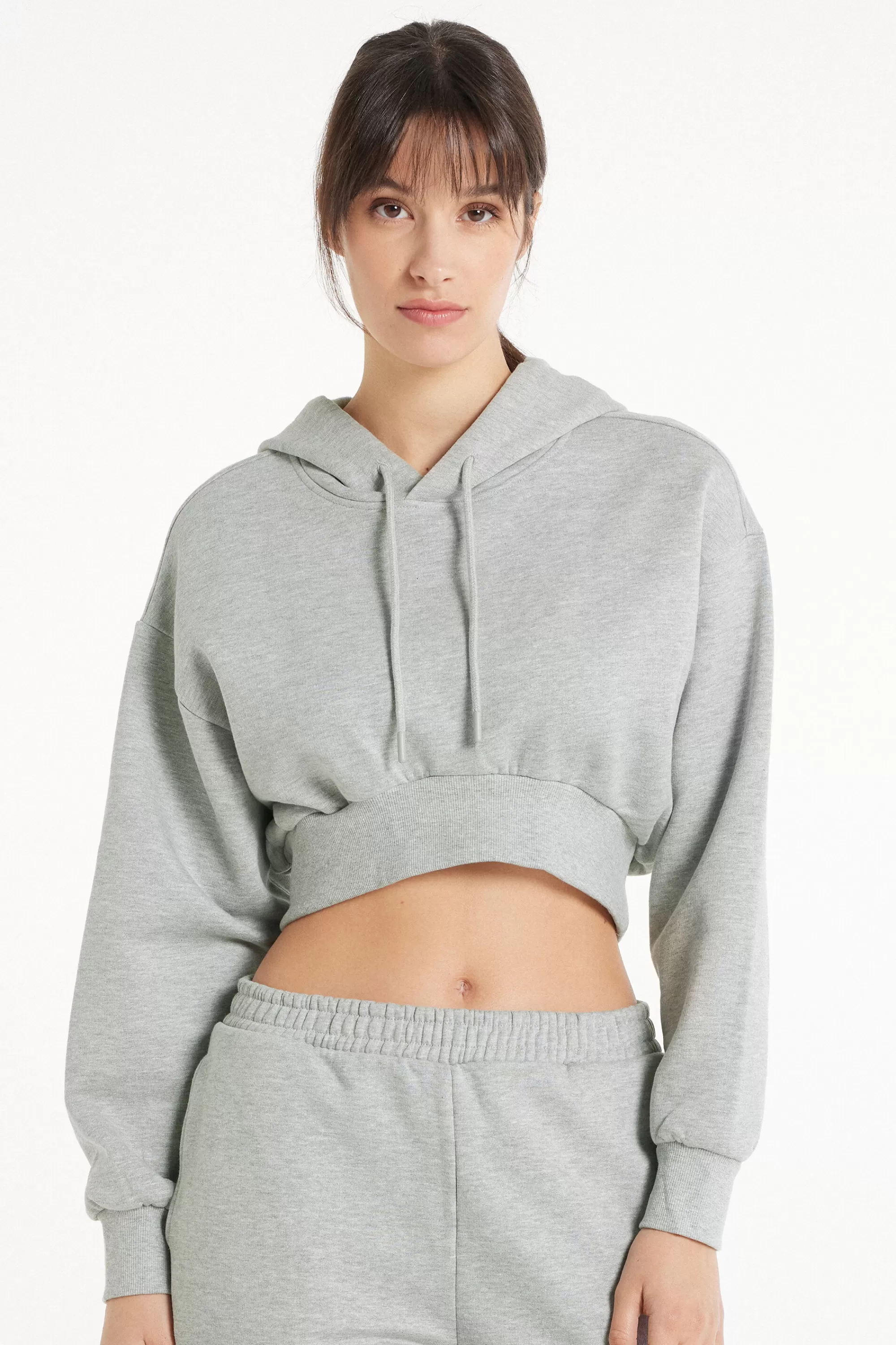 New Felpa Corta Pesante Manica Lunga Con Cappuccio E Spalla Scesa - Tute - Donna | Felpe | Tute