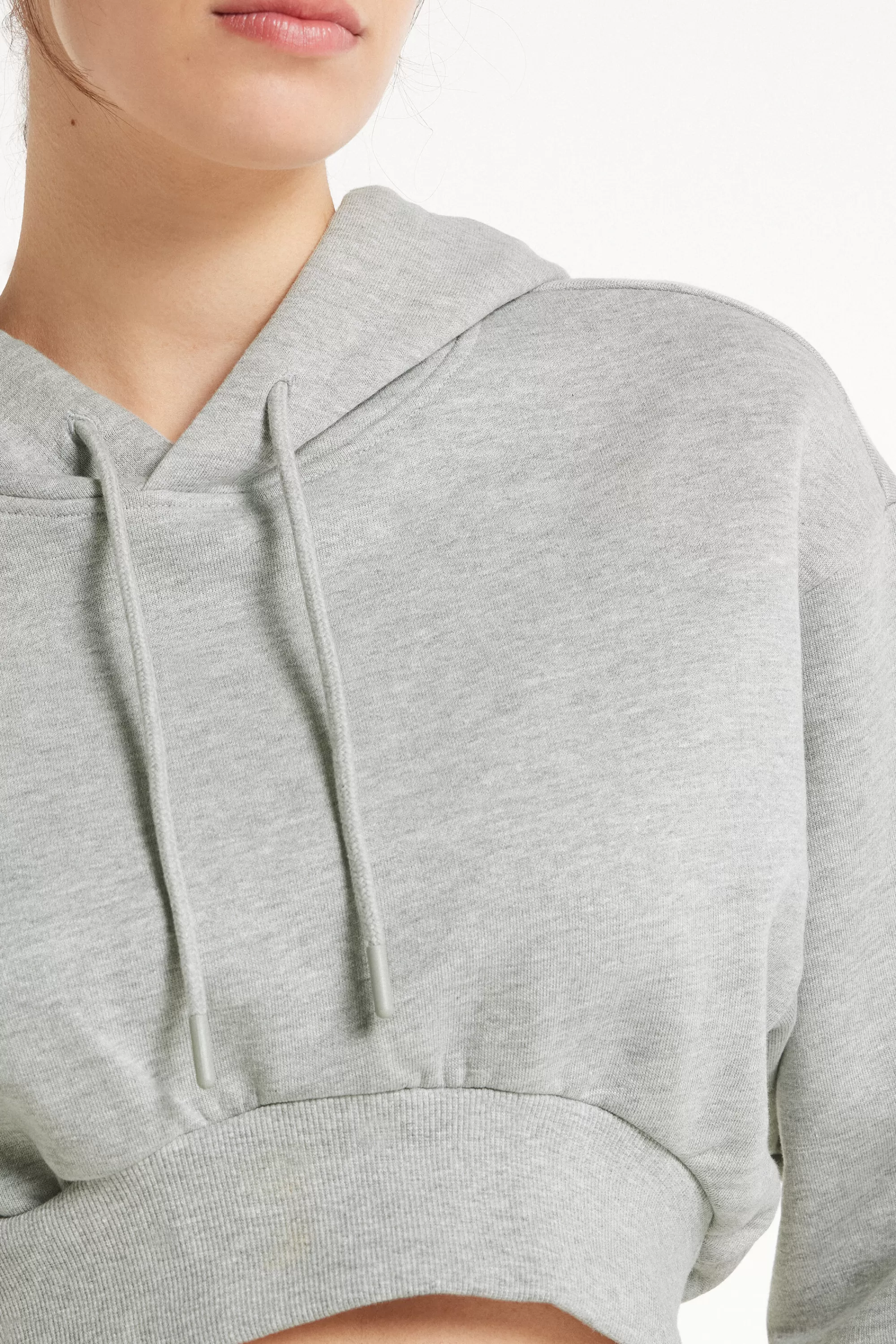 New Felpa Corta Pesante Manica Lunga Con Cappuccio E Spalla Scesa - Tute - Donna | Felpe | Tute