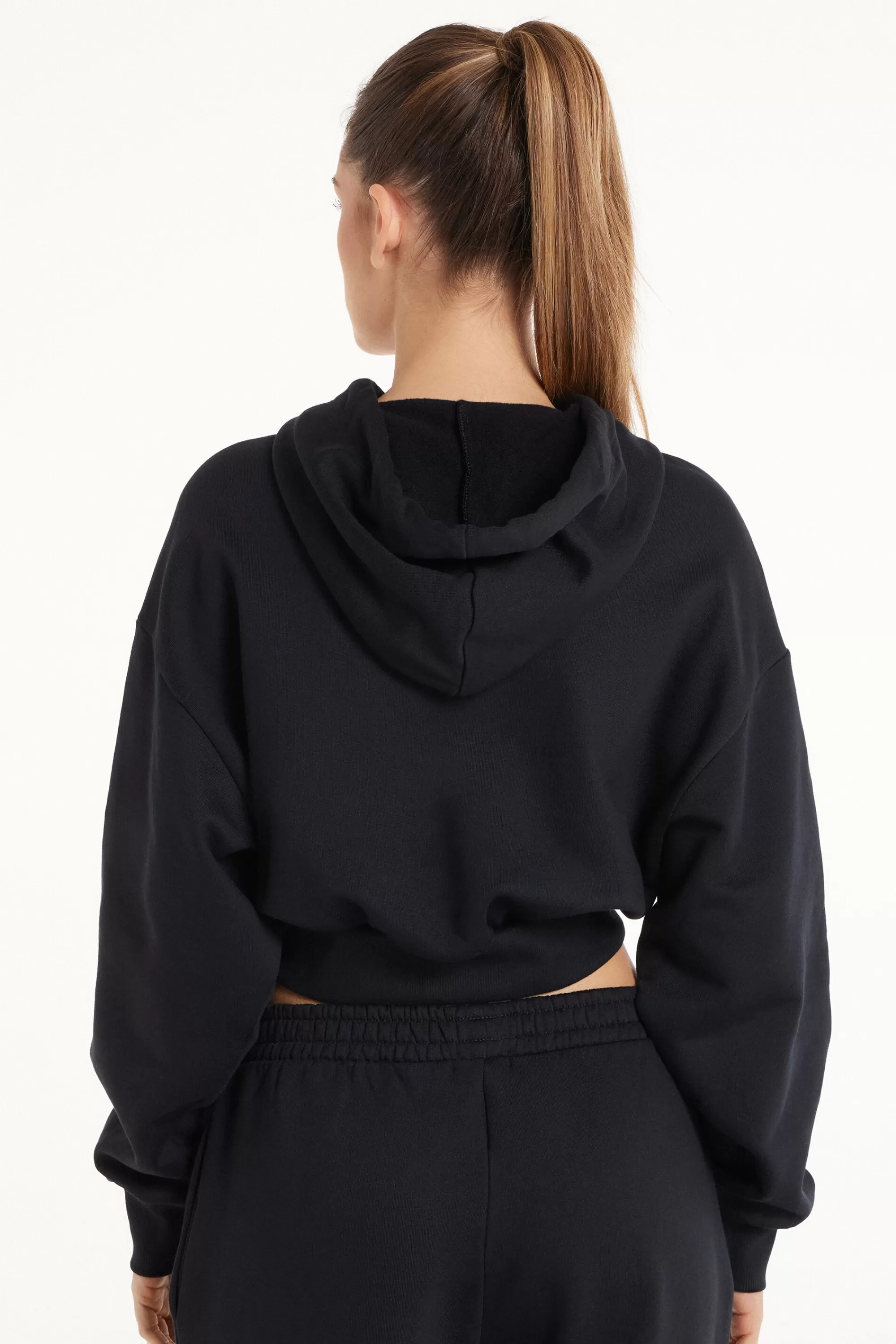 Online Felpa Corta Pesante Manica Lunga Con Cappuccio E Spalla Scesa - Tute - Donna | Felpe | Tute