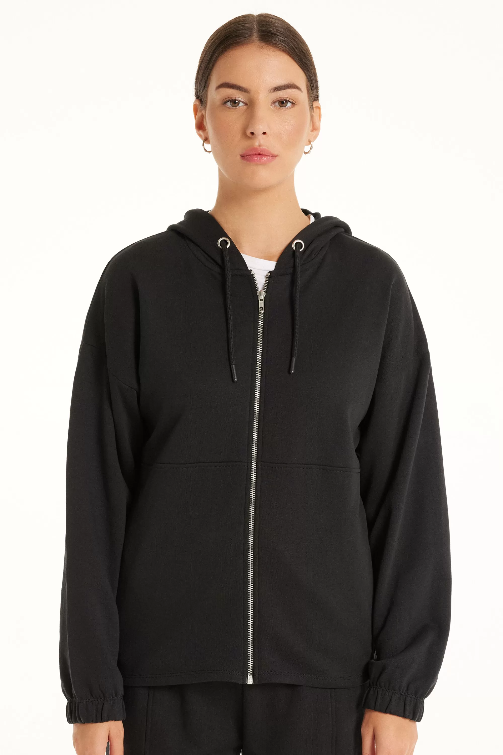 Fashion Felpa Manica Lunga Aperta Con Zip E Cappuccio - Felpe - Donna | Felpe