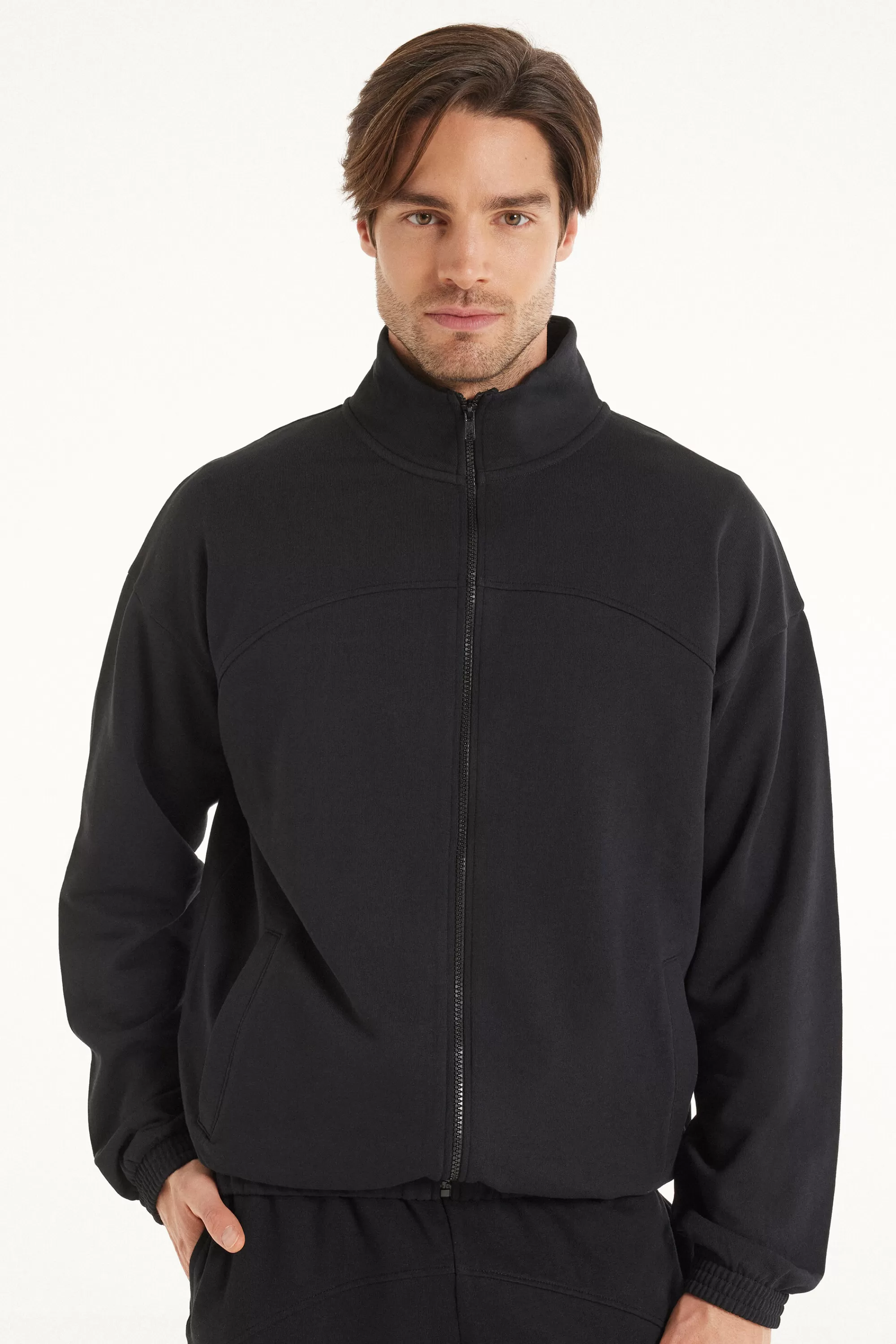 Fashion Felpa Manica Lunga Con Zip E Tasche Basic - Felpe - Uomo | Tute | Felpe