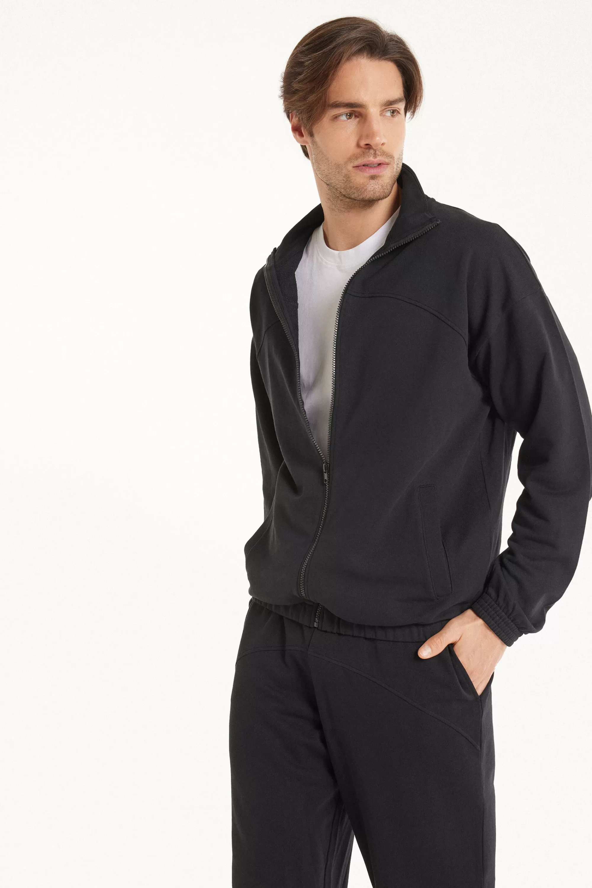 Fashion Felpa Manica Lunga Con Zip E Tasche Basic - Felpe - Uomo | Tute | Felpe