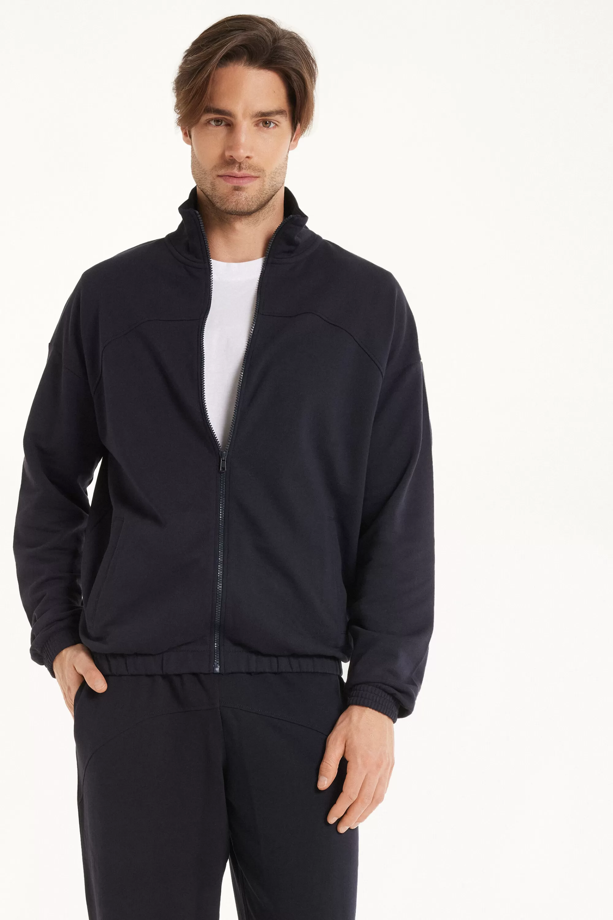 Cheap Felpa Manica Lunga Con Zip E Tasche Basic - Felpe - Uomo | Tute | Felpe