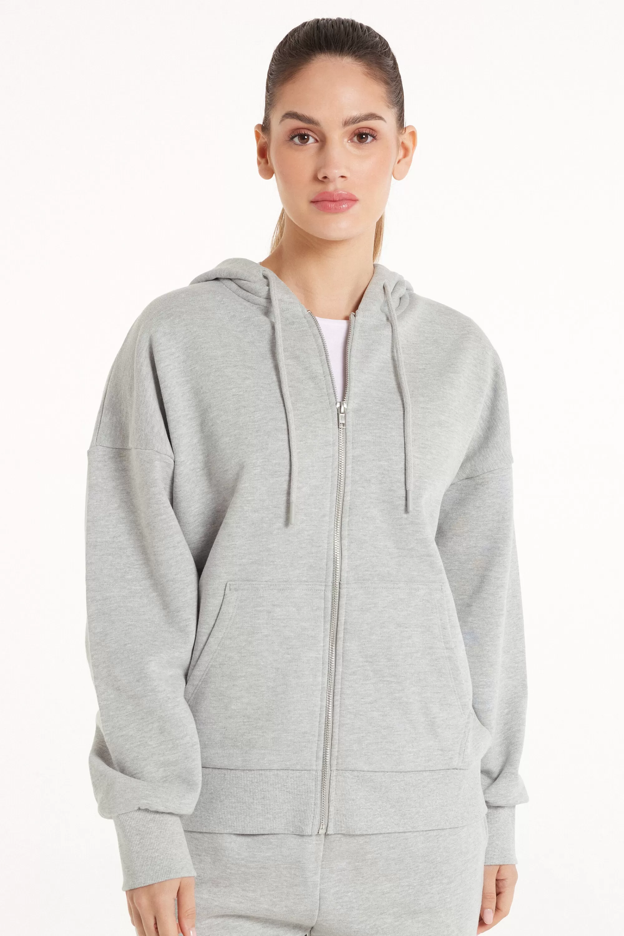 Cheap Felpa Pesante Manica Lunga Con Zip E Cappuccio - Tute - Donna | Felpe | Tute