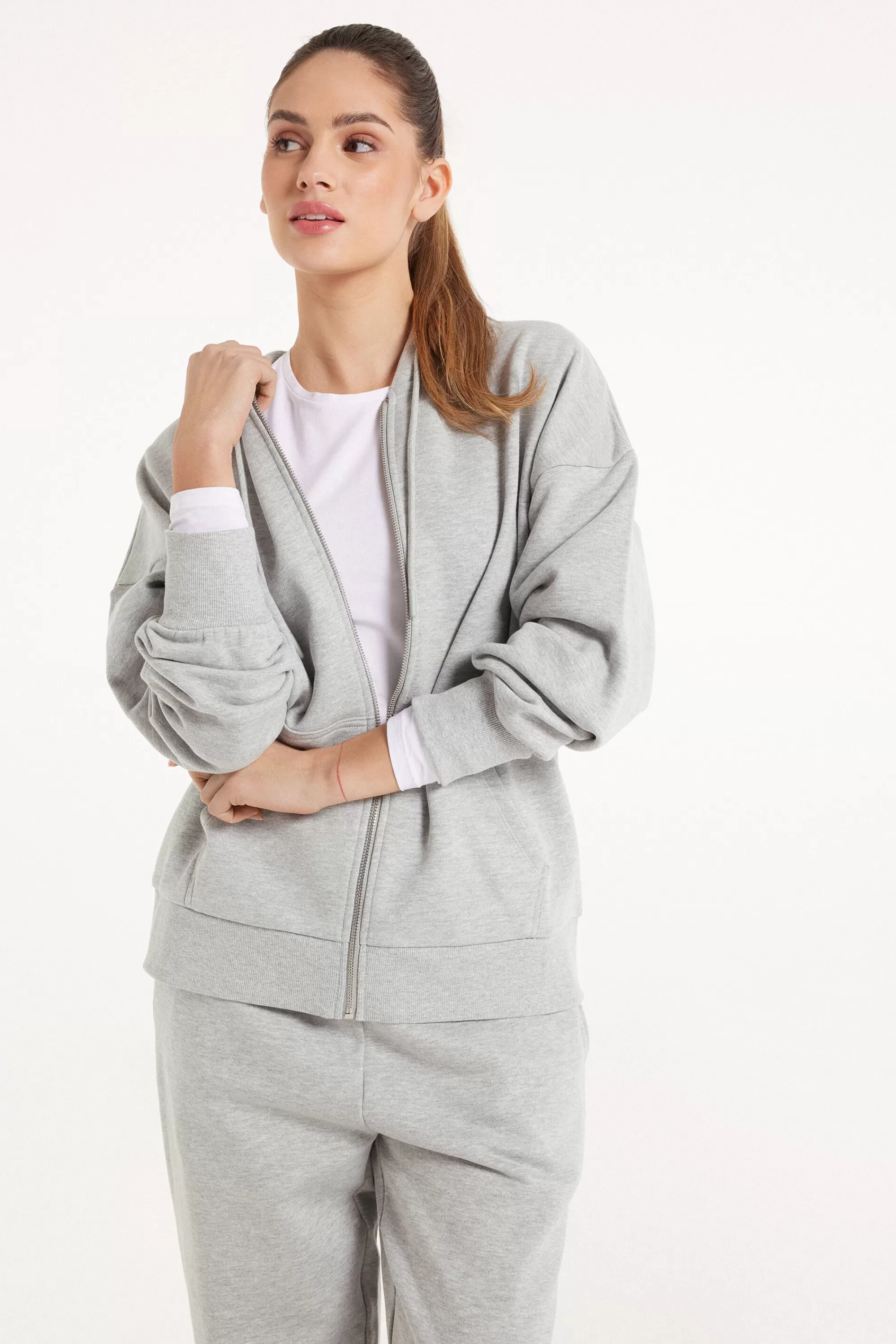 Cheap Felpa Pesante Manica Lunga Con Zip E Cappuccio - Tute - Donna | Felpe | Tute