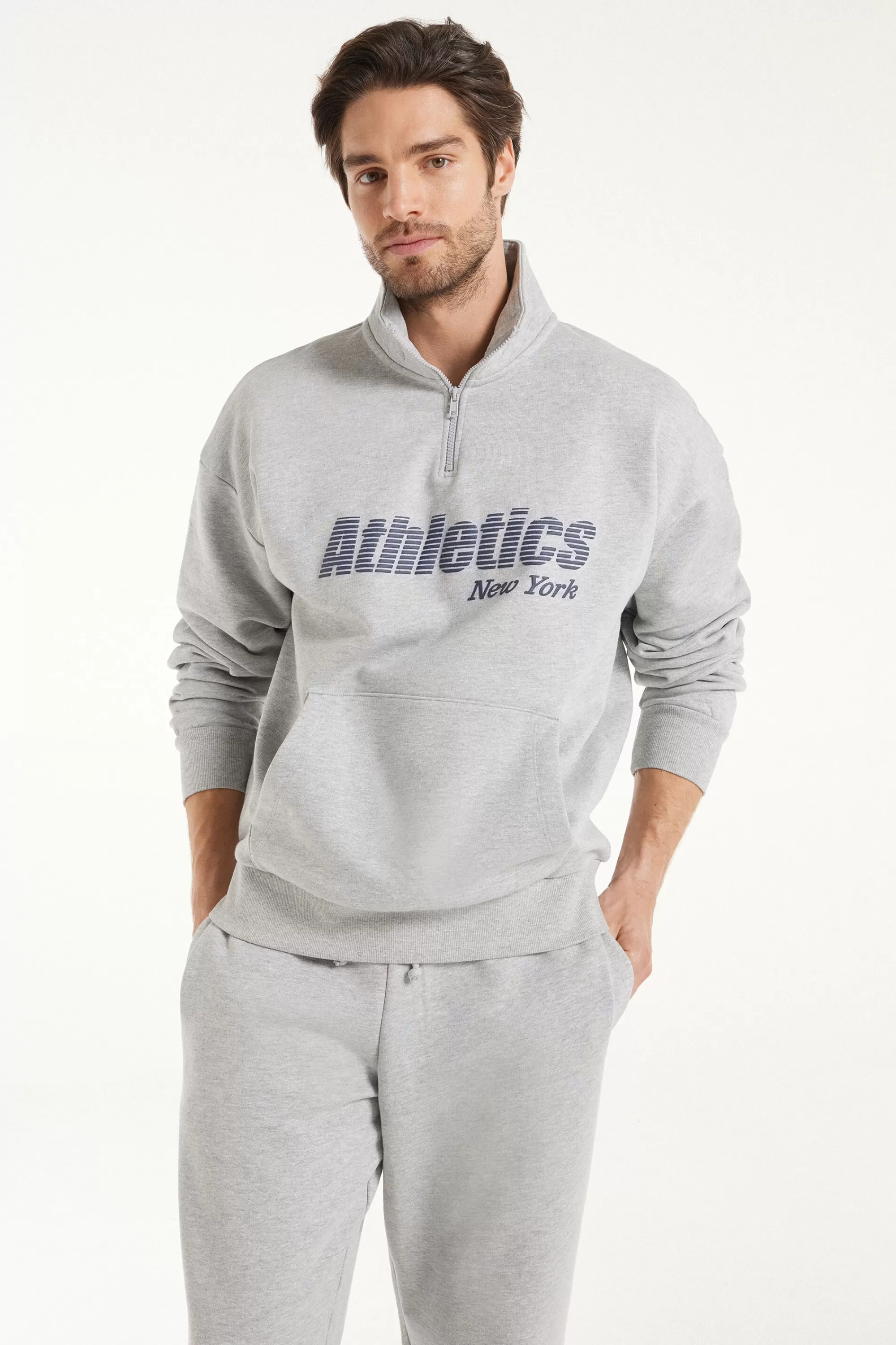 Best Sale Felpa Pesante Manica Lunga Con Zip E Stampa - Felpe - Uomo | Tute | Felpe