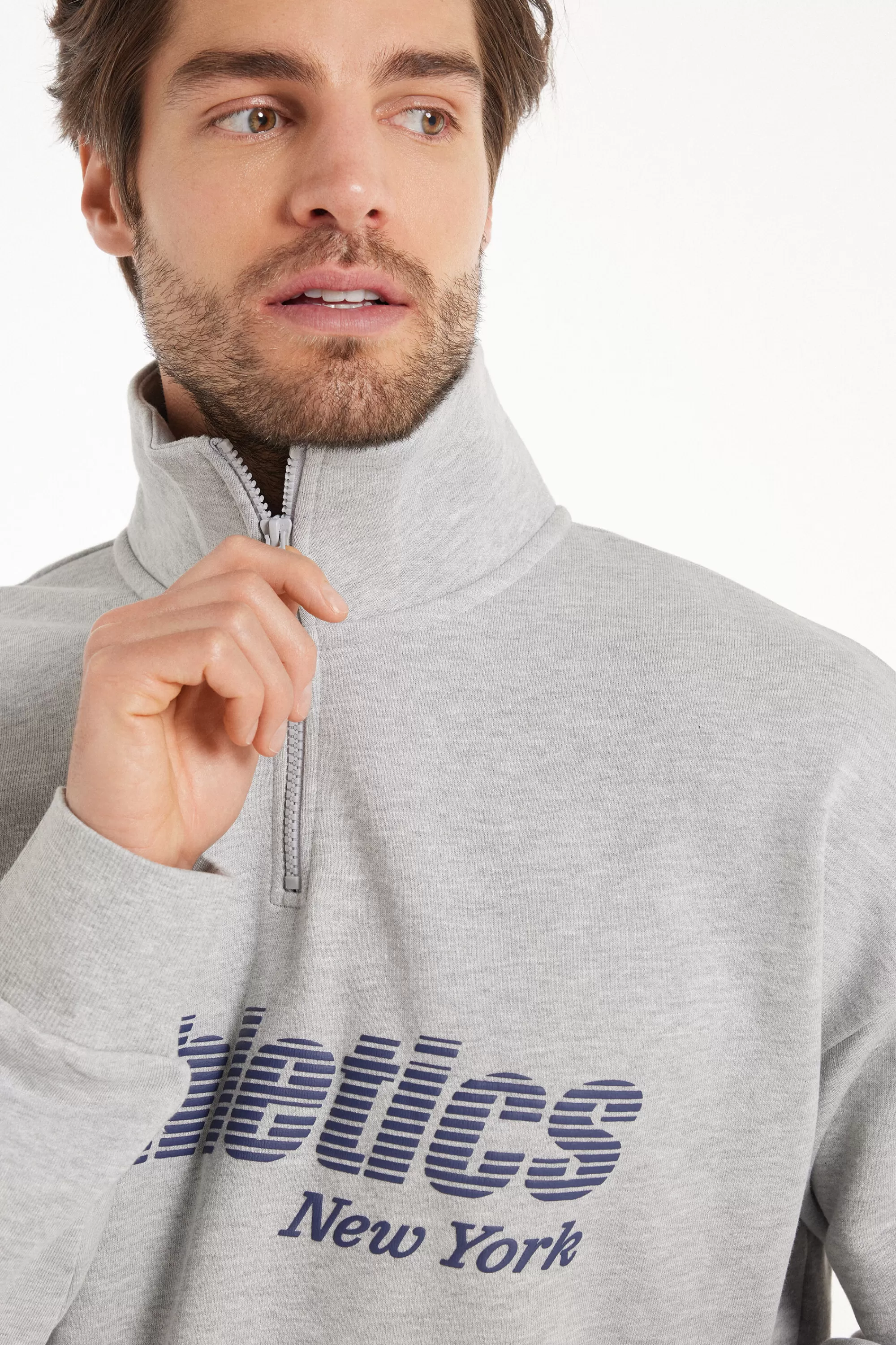 Best Sale Felpa Pesante Manica Lunga Con Zip E Stampa - Felpe - Uomo | Tute | Felpe