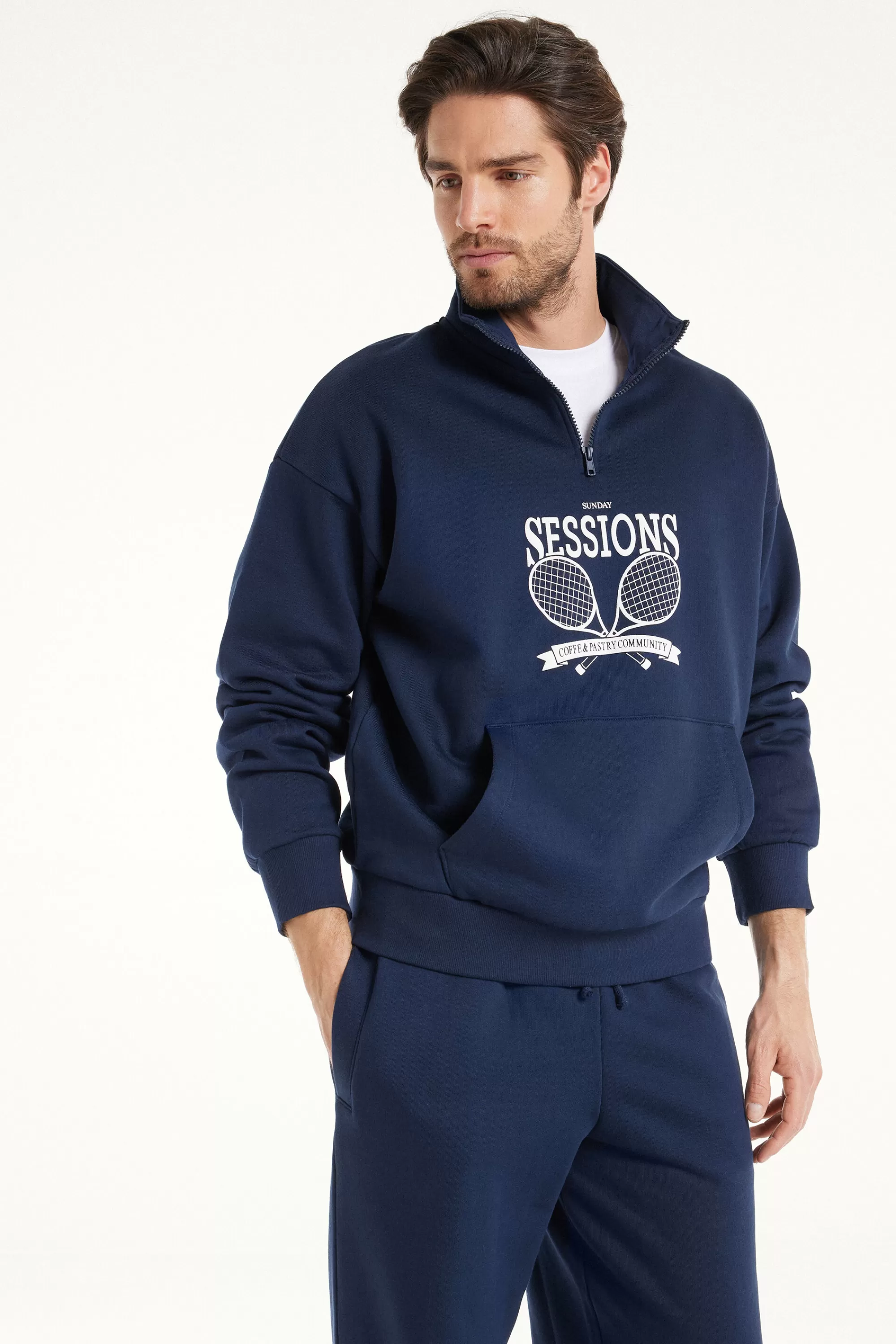 Best Felpa Pesante Manica Lunga Con Zip E Stampa - Felpe - Uomo | Tute | Felpe