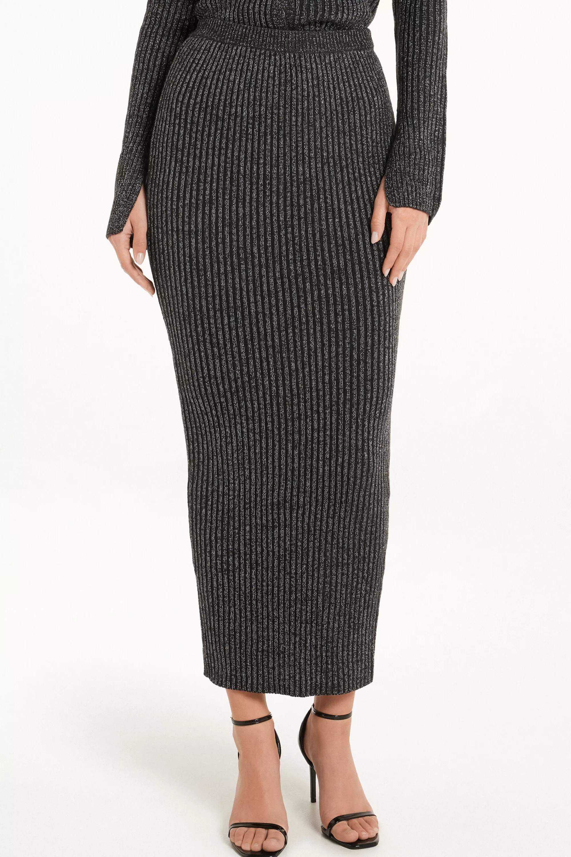 Online Gonna Lunga A Costine Tessuto Calato Laminato - Gonne - Donna | Gonne