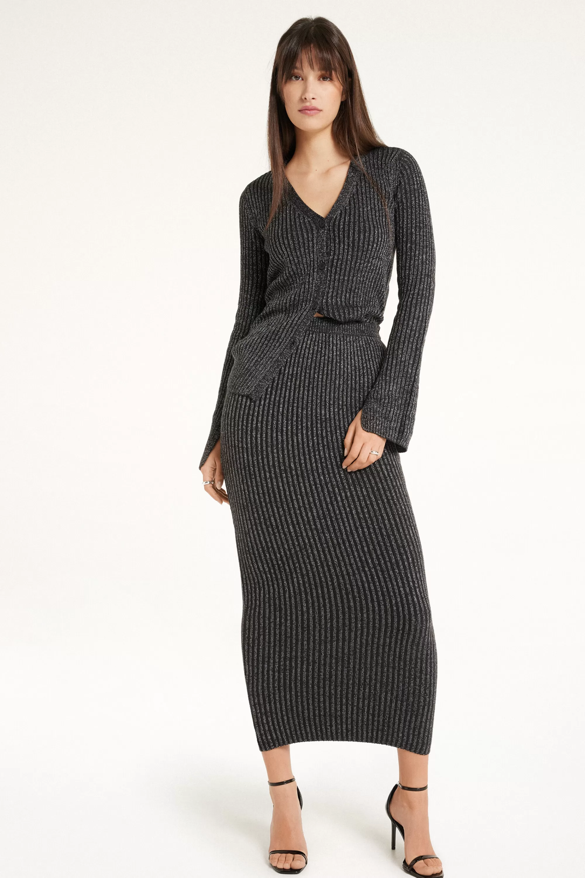 Online Gonna Lunga A Costine Tessuto Calato Laminato - Gonne - Donna | Gonne