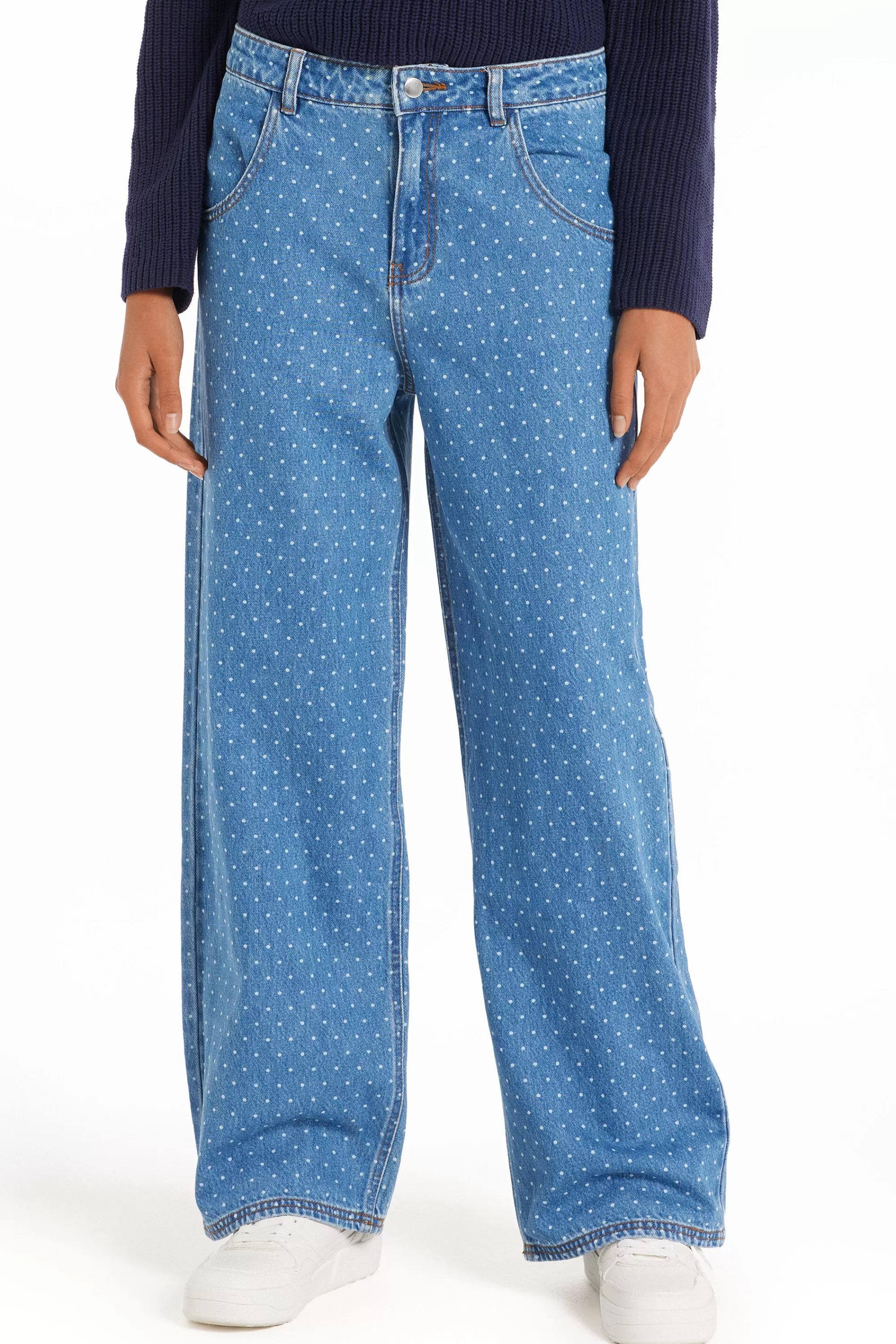 Store Jeans Lunghi A Palazzo Con Stampa Pois - Pantaloni - Donna | Jeans | Pantaloni