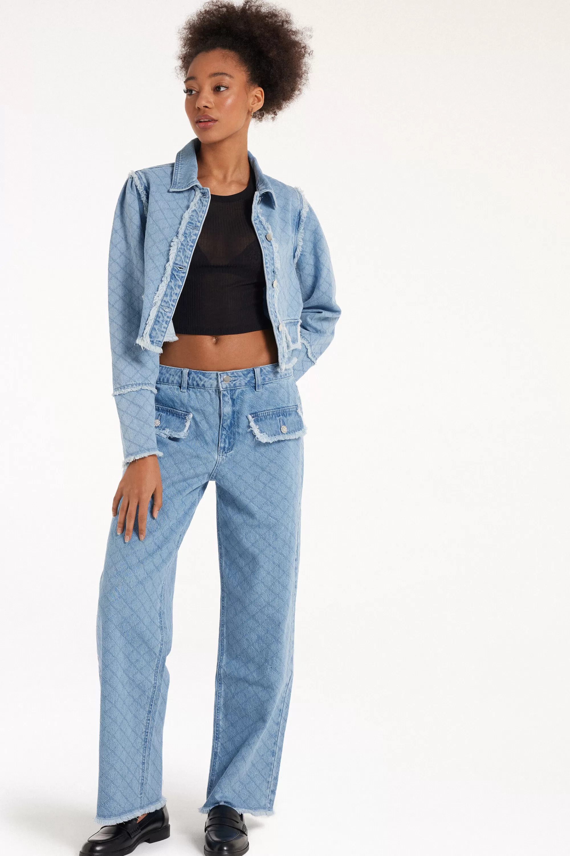 Online Jeans Lunghi Ampi In Denim Effetto Matelassé - Pantaloni - Donna | Jeans | Pantaloni