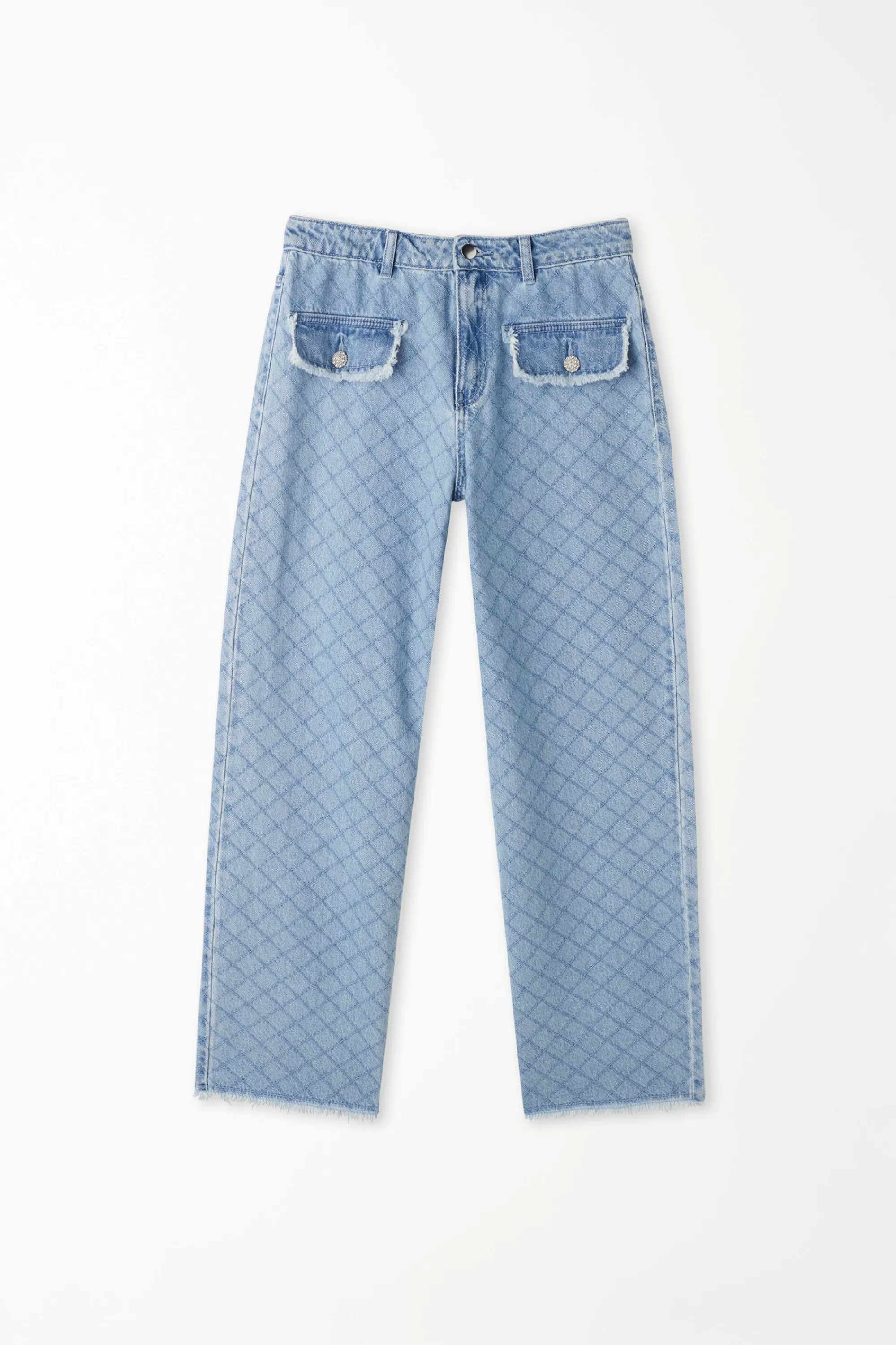 Online Jeans Lunghi Ampi In Denim Effetto Matelassé - Pantaloni - Donna | Jeans | Pantaloni