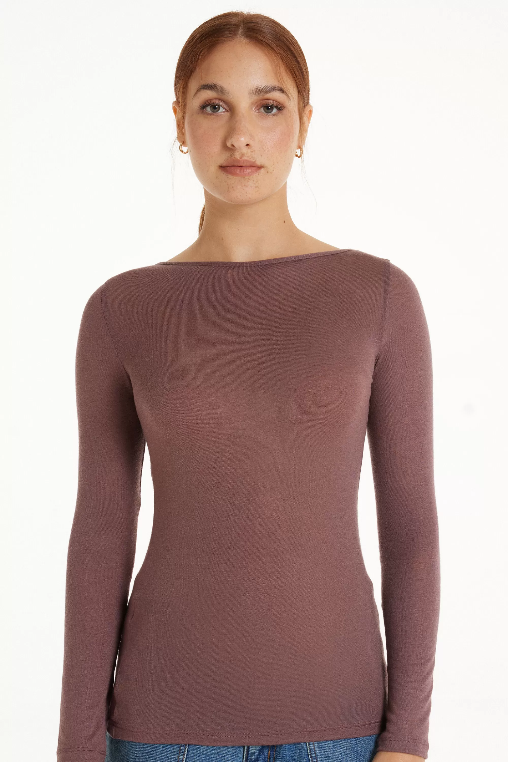 Best Maglia Con Scollo A Barchetta In Viscosa E Lana Merino - Cardigan E Maglioni - Donna | Maglie termiche | Cardigan e Maglioni