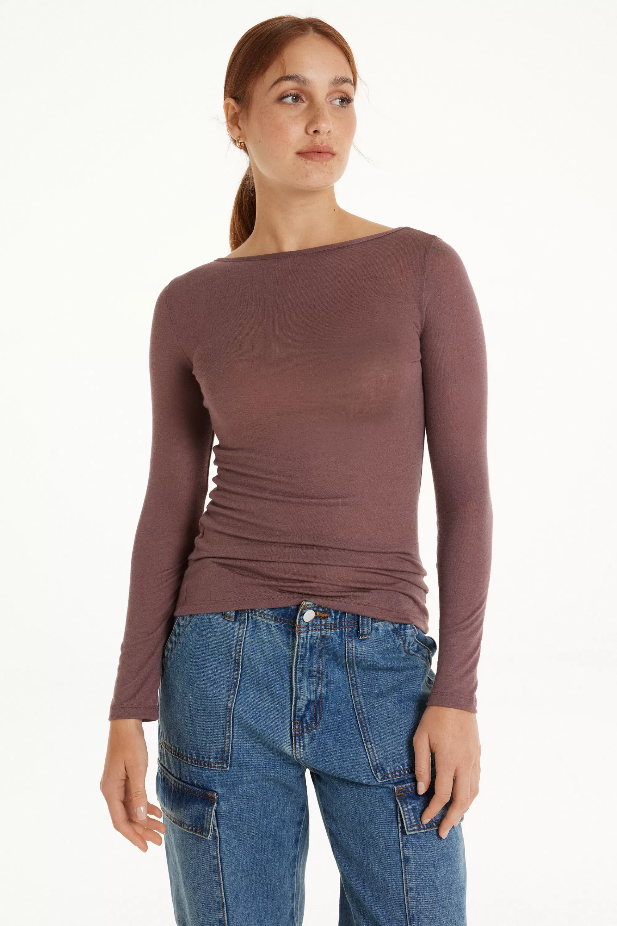 Best Maglia Con Scollo A Barchetta In Viscosa E Lana Merino - Cardigan E Maglioni - Donna | Maglie termiche | Cardigan e Maglioni