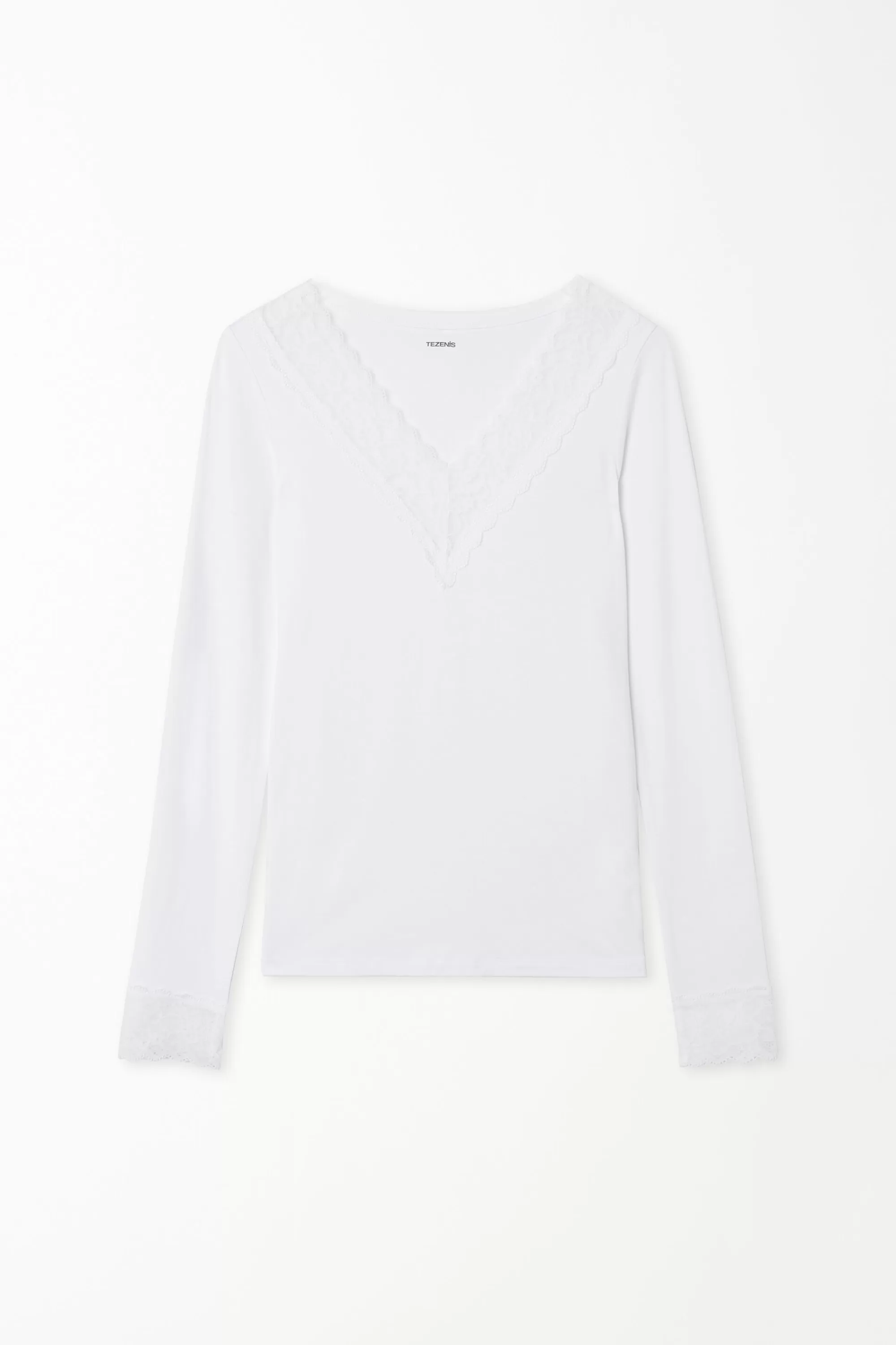 Discount Maglia Con Scollo A V Manica Lunga In Viscosa E Pizzo - Maglie Maniche Lunghe - Donna | Maglie maniche lunghe