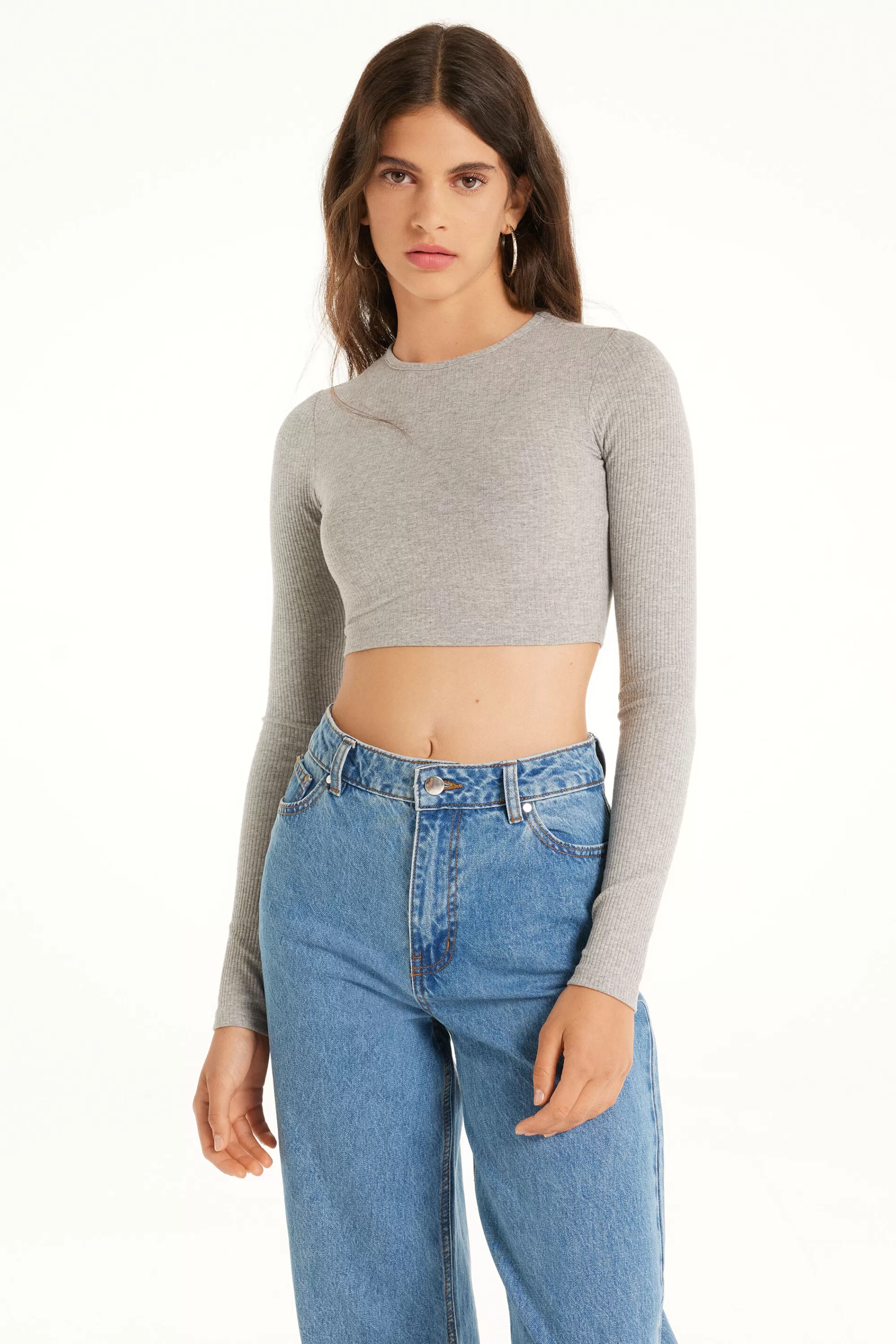 Outlet Maglia Corta A Manica Lunga Girocollo A Costine - Maglie Maniche Lunghe - Donna | Maglie maniche lunghe