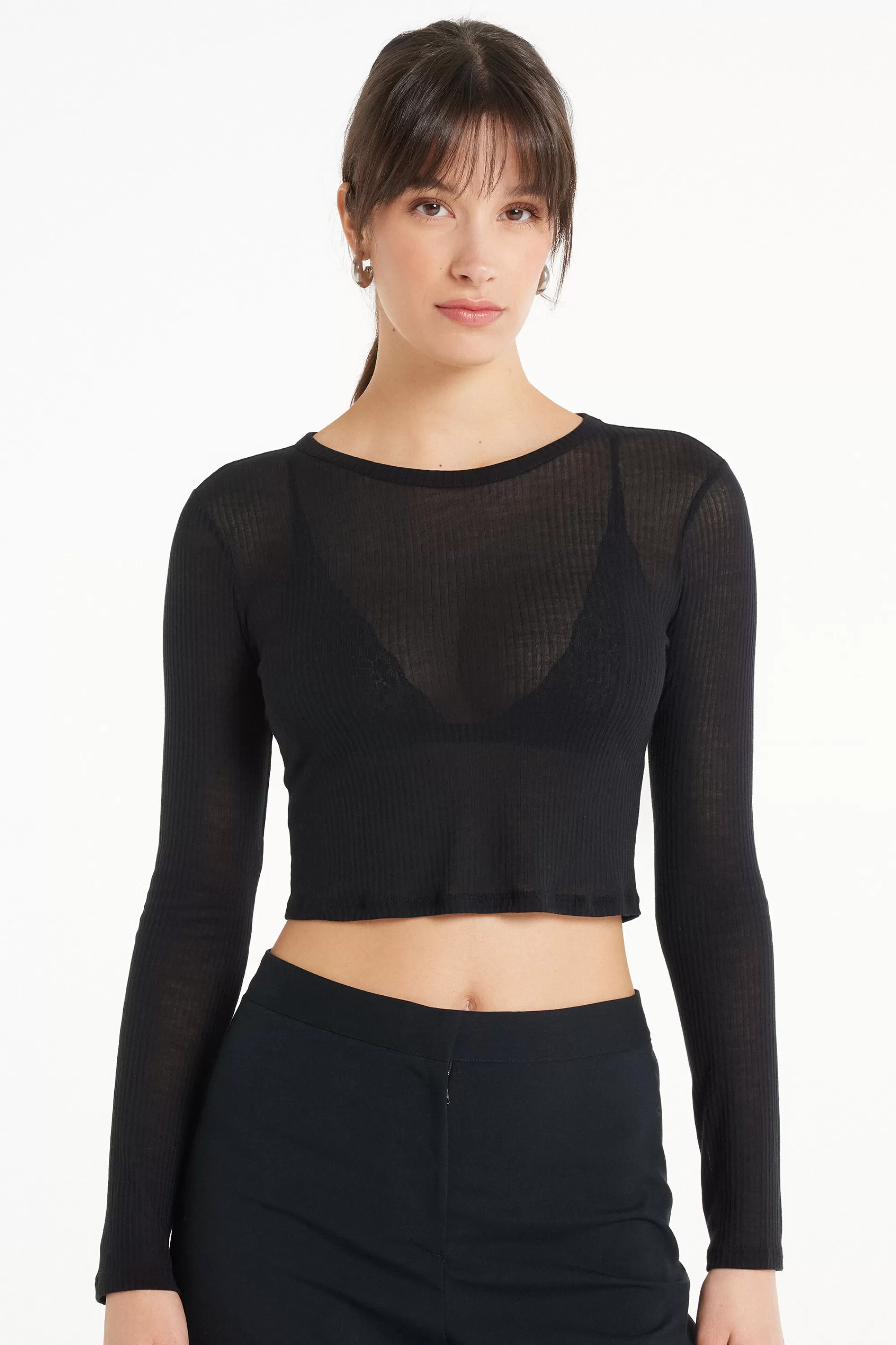 Best Maglia Corta A Manica Lunga Viscosa Ultraleggera A Costine - Maglie Maniche Lunghe - Donna | Maglie maniche lunghe