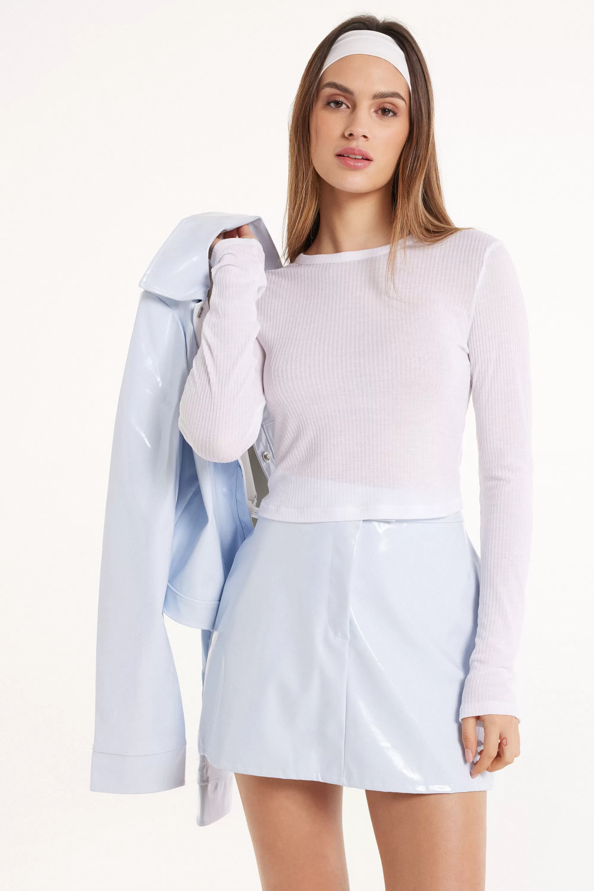Shop Maglia Corta A Manica Lunga Viscosa Ultraleggera A Costine - Maglie Maniche Lunghe - Donna | Maglie maniche lunghe