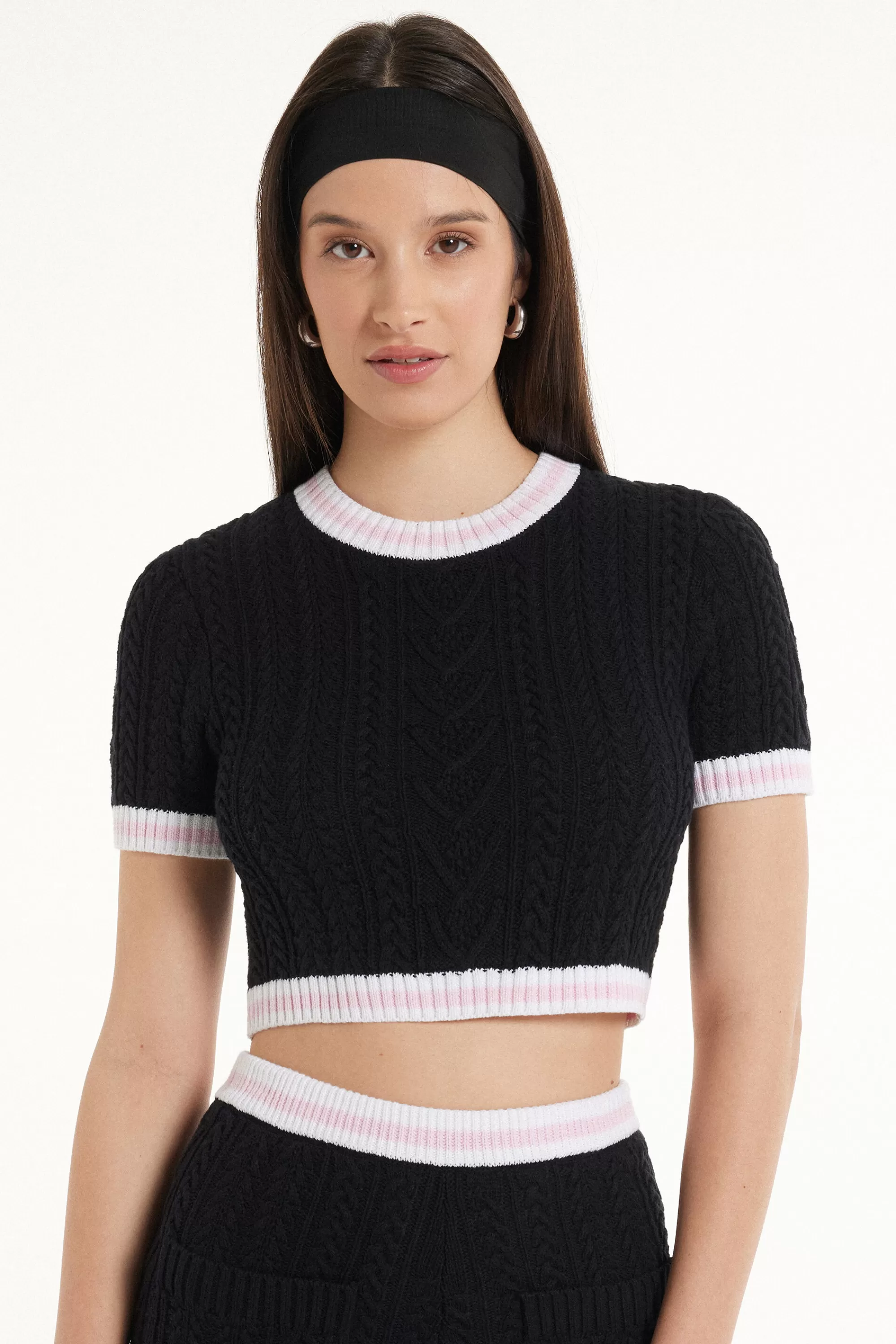 Outlet Maglia Corta A Mezza Manica Tessuto Calato Treccia - Magliette Maniche Corte - Donna | Magliette maniche corte