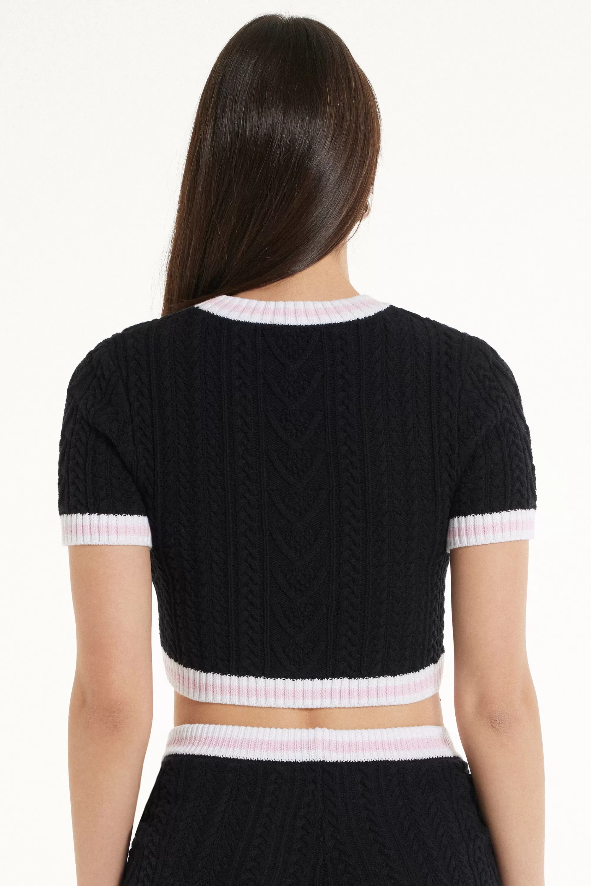 Outlet Maglia Corta A Mezza Manica Tessuto Calato Treccia - Magliette Maniche Corte - Donna | Magliette maniche corte