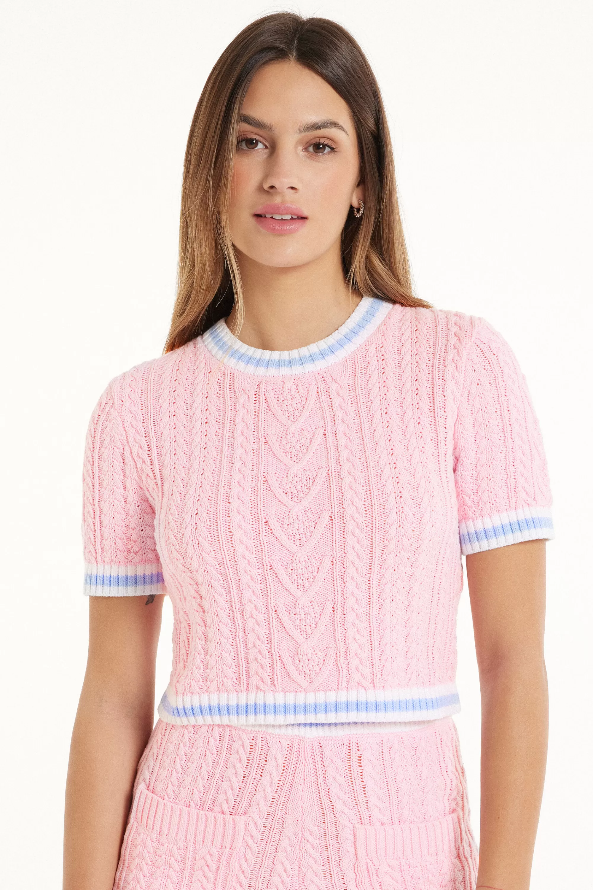 Flash Sale Maglia Corta A Mezza Manica Tessuto Calato Treccia - Magliette Maniche Corte - Donna | Magliette maniche corte